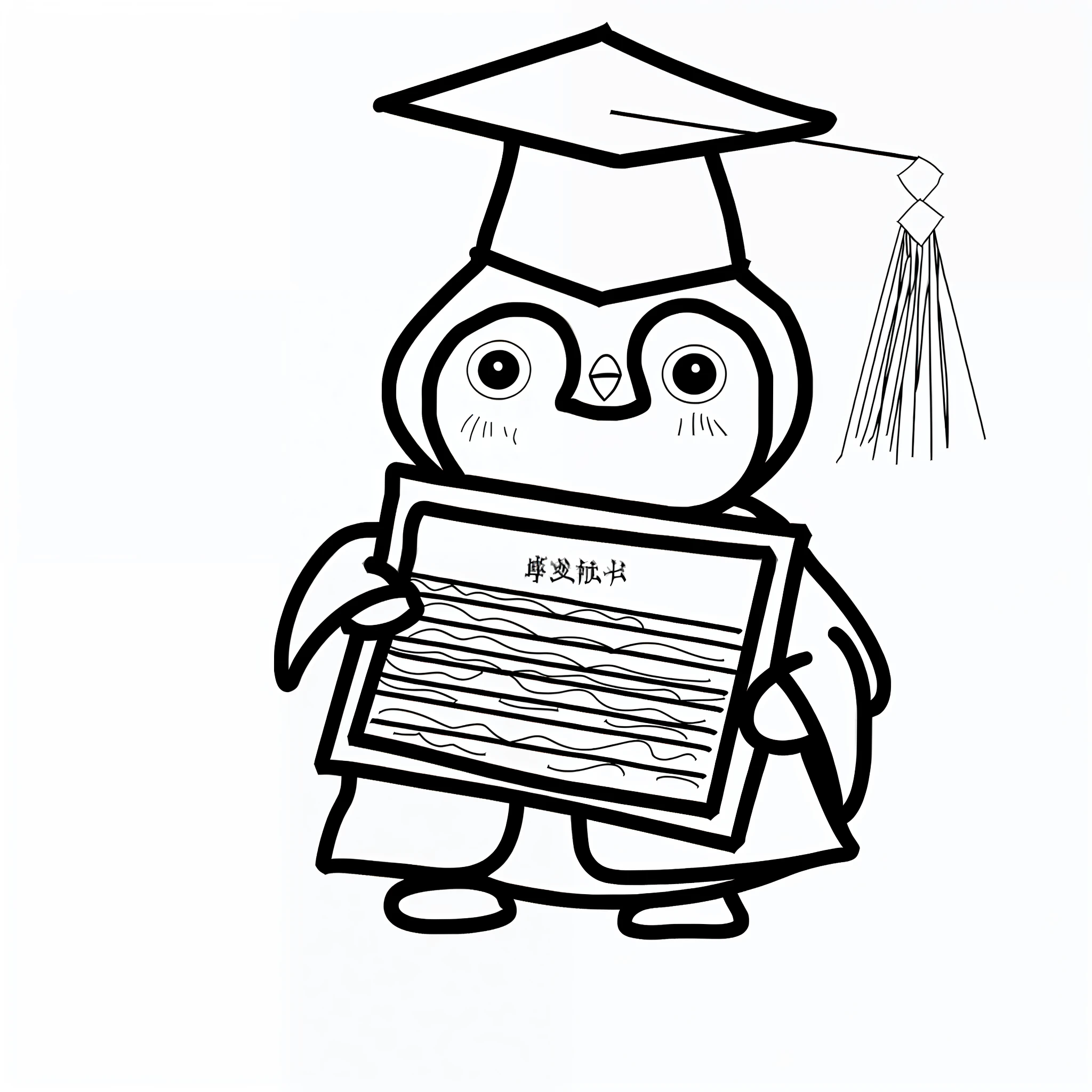 coloring pages for kids graduation owl with diploma, post graduate, wearing an academic gown, clipart, inspired by Masamitsu Ōta, graduation photo, desenho, punpun onodera, made in adobe illustrator, anthropomorphic penguin, created in adobe illustrator, clip art, colouring - in sheet, coloring book outline, student