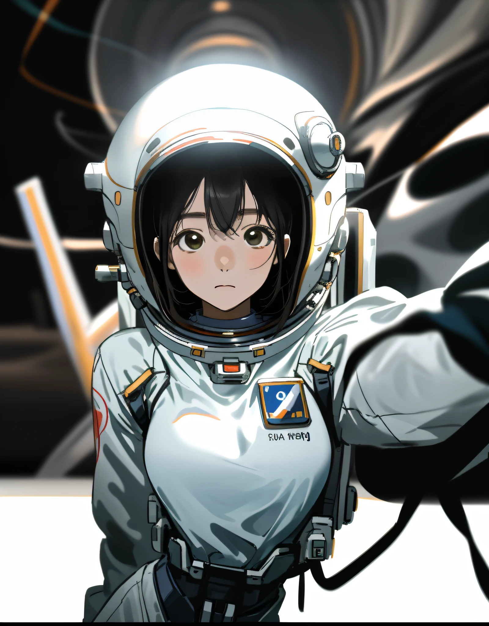 Korean girl in astronaut suit on moon, (An extremely delicate and beautiful work), beautiful face, waist leaking, full body, Random posture, big breasts, delicate figure, realistic photo, (portrait), [smoke], [haze], natural lighting, shallow depth of field, photographed on a Canon EOS-1D X Mark III, 50mm lens, F/2.8, (intricately detailed, hyperdetailed), ((RAW color)), sharp focus, HDR, 4k resolution, Cinematic film