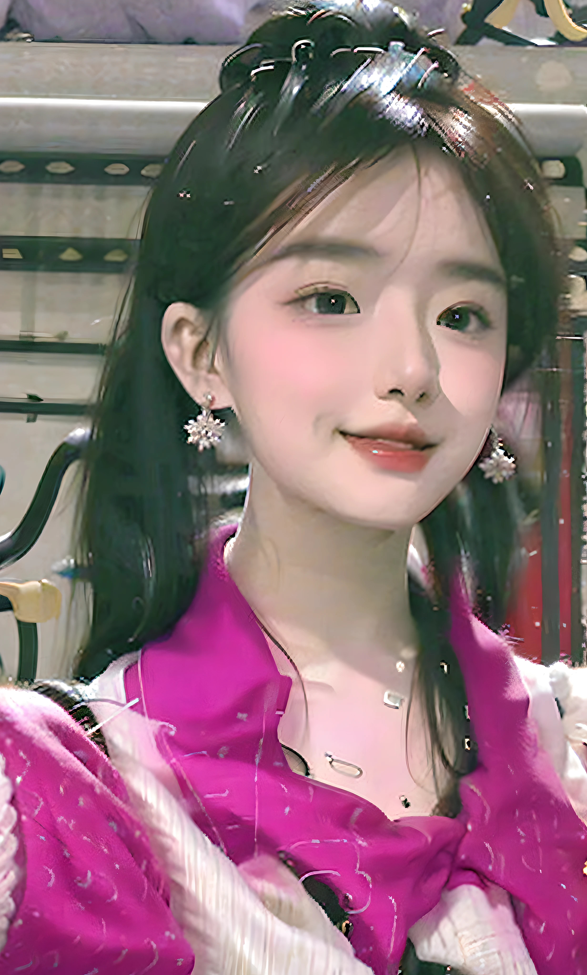 (8k, RAW photo, photorealistic:1.25), ( Lip gloss.), Eyelashes, gloss-face, shiny glossy skin, Bestquality, Ultra High Res, depth of view, chromatic abberation, Wide light, Naturally shadow, Kpop idol) watched the audience with goddess-like happiness, hair bobbles, snowflake hair ornament, ear blush, hair over shoulder, short ponytail, mole under eye, crescent earrings, seductive smile, grin, Caustics, Surrealism, drop shadow, anaglyph, stereogram, pov, ray tracing, cinematic lighting, 8k, super detail, ccurate, best quality, high details, ccurate, masterpiece, highres