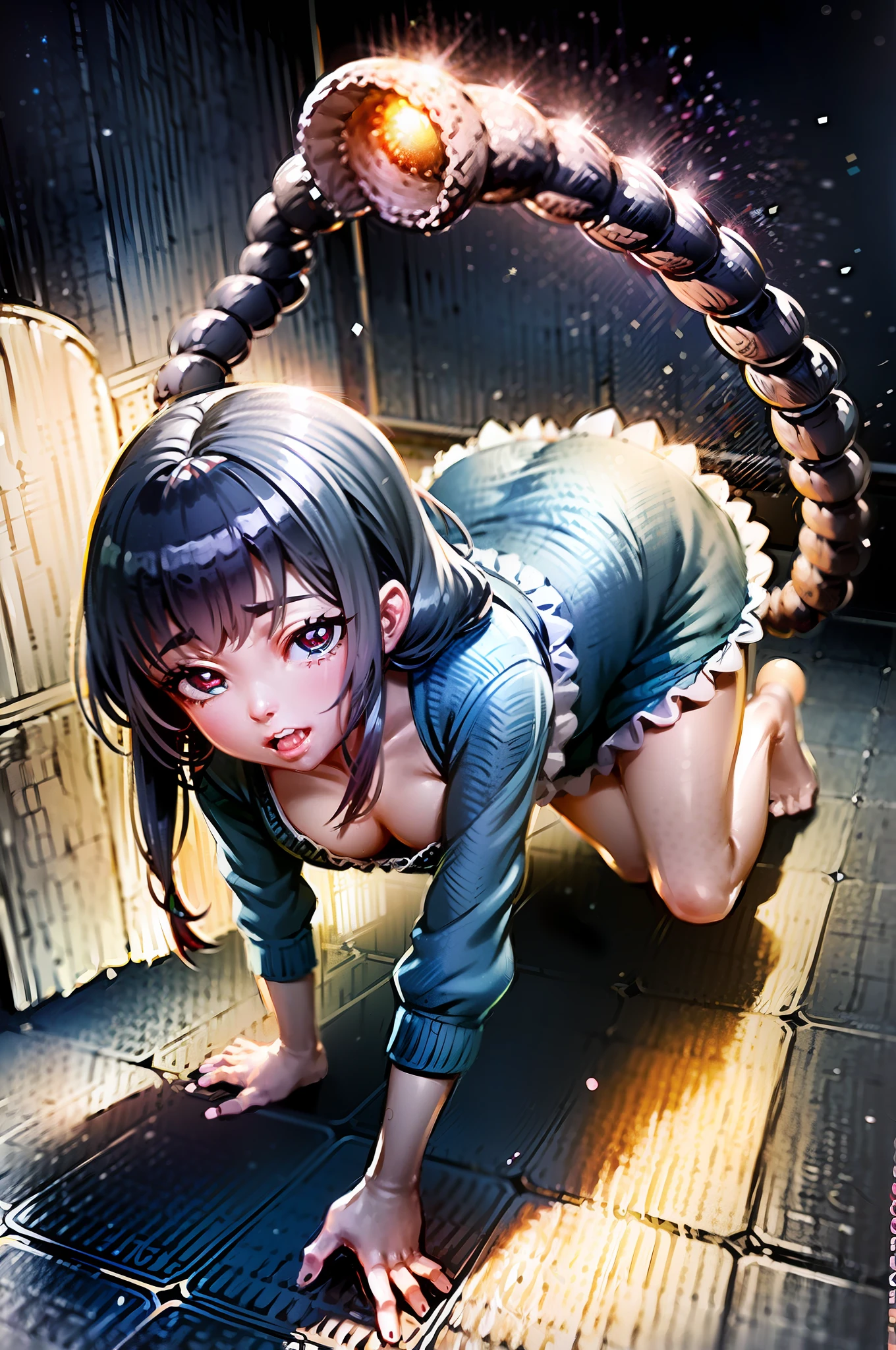 (((Millipede girl)), (((Room littered with stuffed animals)), millipede girl in blue dress on bed, anime style 4K, small breasts, (cleavage is glimpsed), best anime 4K Konachan wallpaper, Yuumei, anime girl is crouching, fine details. Anime. tentacles, 4K anime wallpapers, anime art wallpapers 8K, Ilya Kufushinov. 4K, Animated wallpaper 4K, Animated wallpaper 4K, 5 fingers of hand