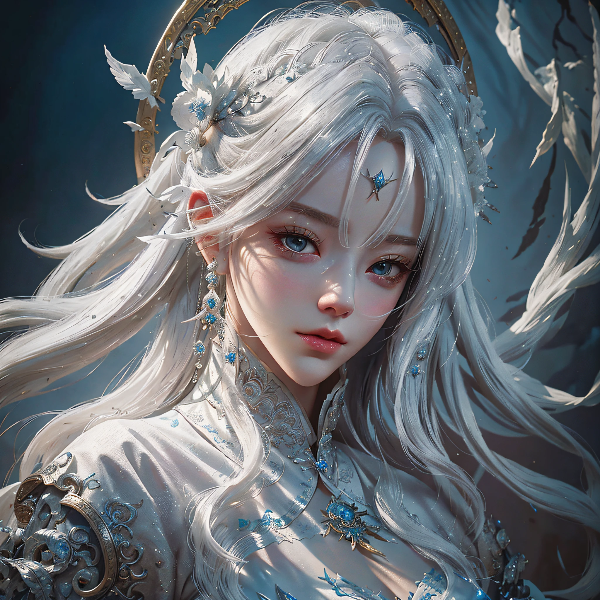 a close up of a woman with white hair and a white mask, beautiful character painting, guweiz, artwork in the style of guweiz, white haired deity, by Yang J, epic exquisite character art, stunning character art, by Fan Qi, by Wuzhun Shifan, guweiz on pixiv artstation --auto --s2