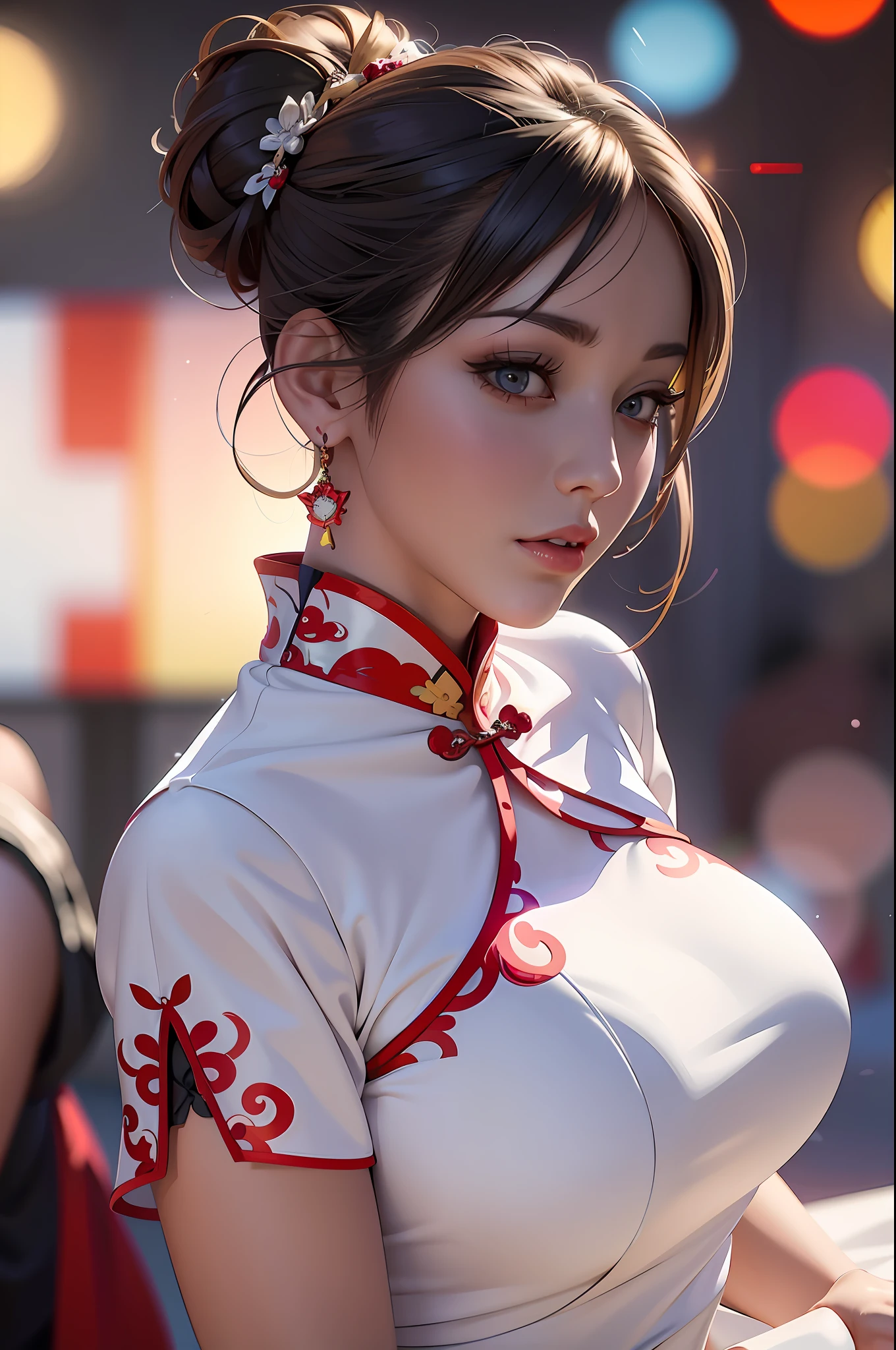 a close up of a woman in a white dress with a red collar, trending on cgstation, beautiful digital artwork, chinese girl, trending at cgstation, artwork in the style of guweiz, by Russell Dongjun Lu, guweiz, smooth anime cg art, 3 d render character art 8 k, chinese style, photorealistic anime girl render