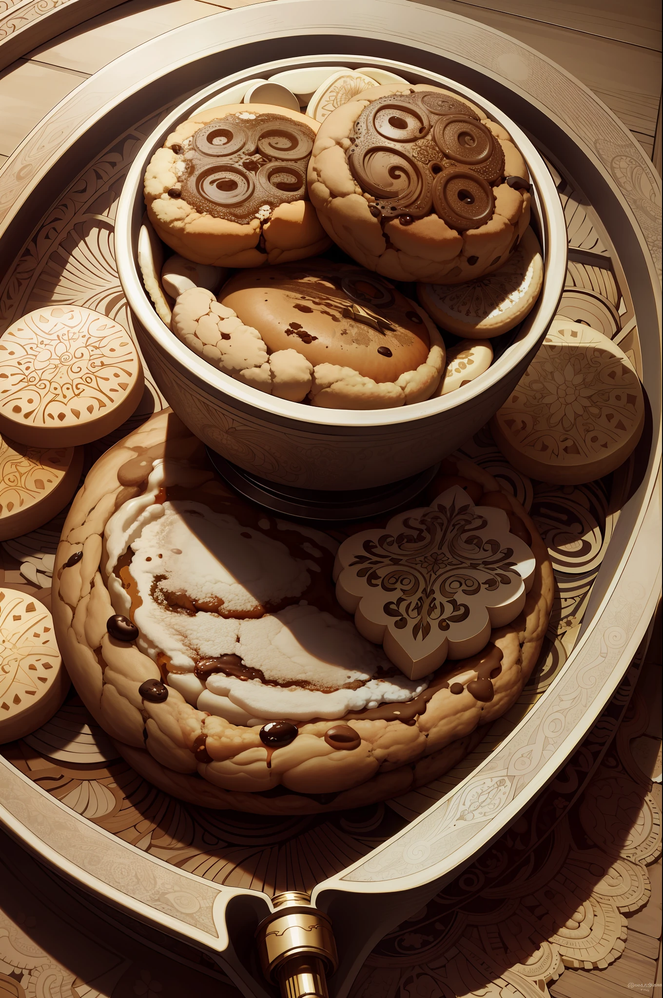 (Masterpiece, Best Quality, High Resolution: 1.4), Detailed, Intricate Detail, 4K, Line Art, Art, Ink. A fantasy kingdom made up of cookie candies.