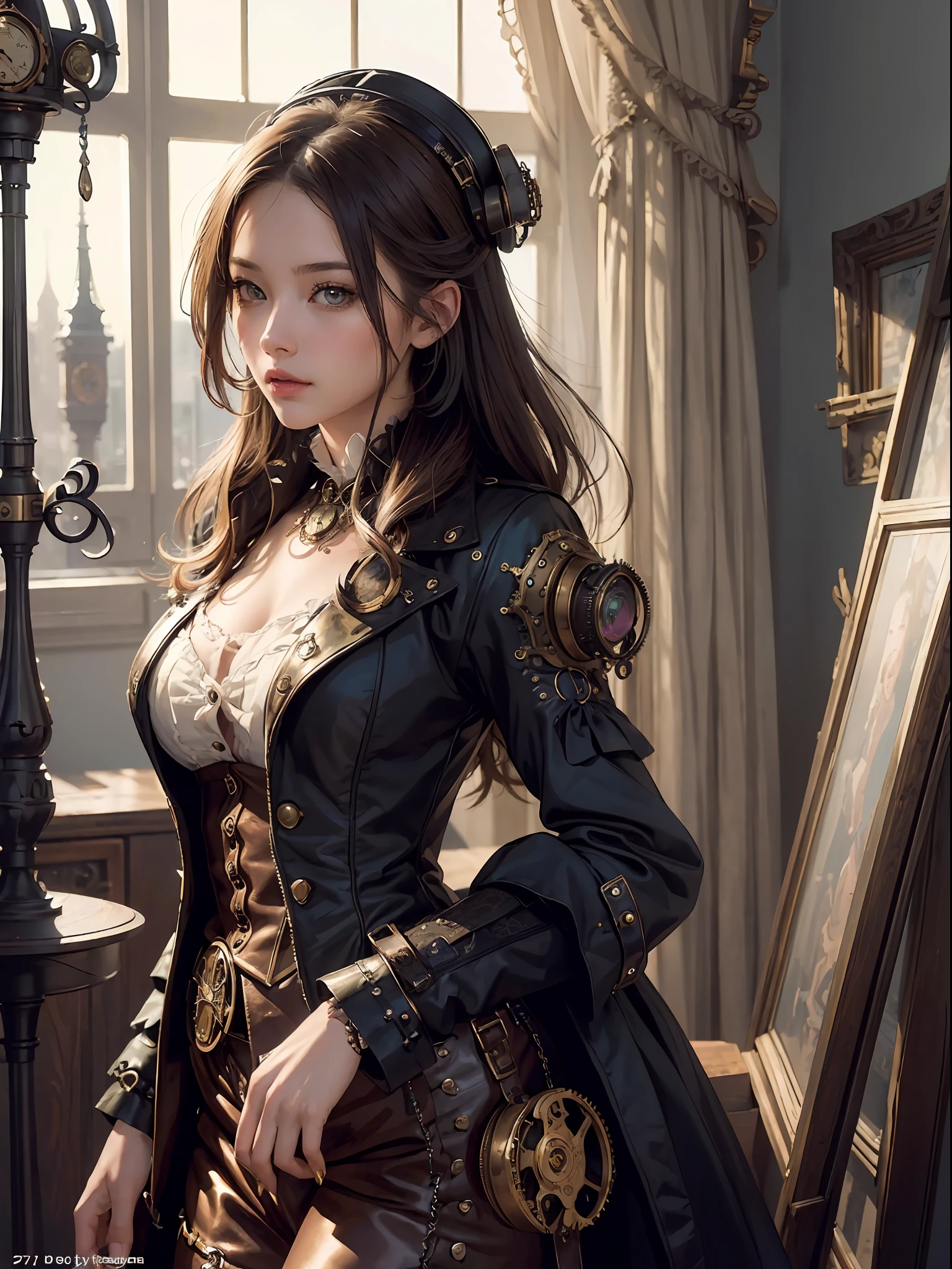 (masterpiece, top quality, best quality, official art, beautiful and aesthetic:1.2), (1girl:1.3), extreme detailed,(Steampunk:1.2),colorful,highest detailed