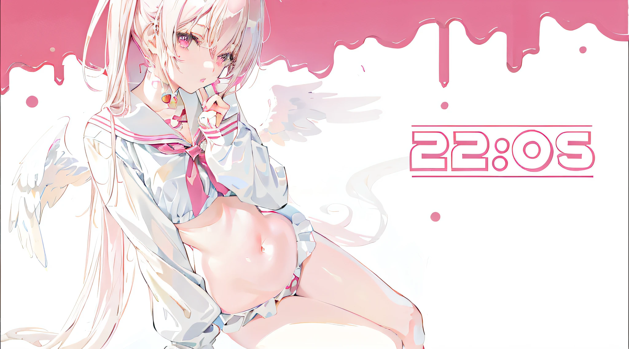 Anime girl with angel wings and pink background, 2b, 2 b, she is 2 3, (anime girl), zero sauce, seductive anime girl, cute girl anime visual, anime best girl, beautiful seductive anime teen, in pixiv, ecchi, cute anime girl, zero sauce art, anime girl, 2 2 years old nudity