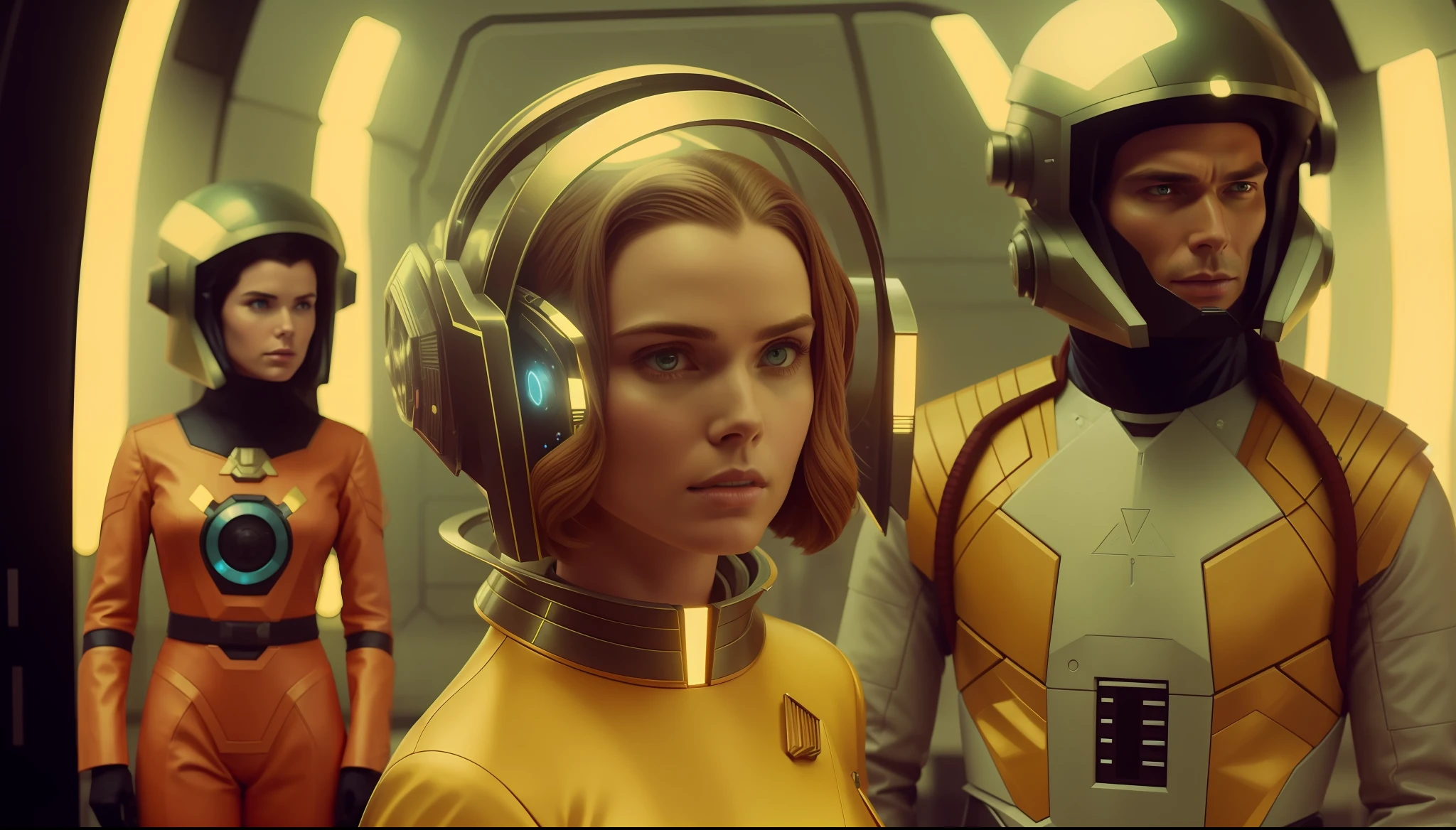 a man (Cillian Murphy) and a woman (Aria DeMaris) standing next to each other, a comic book panel by Kuno Veeber, cgsociety, retrofuturism, reimagined by industrial light and magic, sci-fi, futuristic