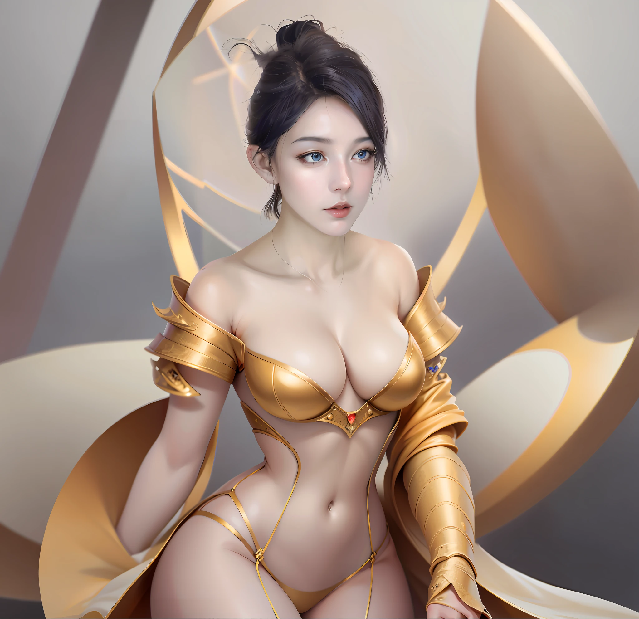 Beautiful aesthetic face, popular Korean makeup, light makeup, popular Korean makeup, pale round face, sexy face with full makeup, Shaxi, soft makeup, Seong Yanjun, 8K, highest quality, punk, beautiful body, futuristic technology, highest picture quality. Richly dressed and dressed in golden armor. Highest image quality. Close-up of robot model with gun, Gundam armor, action figure mech, armored core style mech, mobile suit, giant mech robot, cool mech style, blue and ice silver armor, gunpla, modern mech anime, white metal neocubeist armor, unbiased rendering, super highly detailed