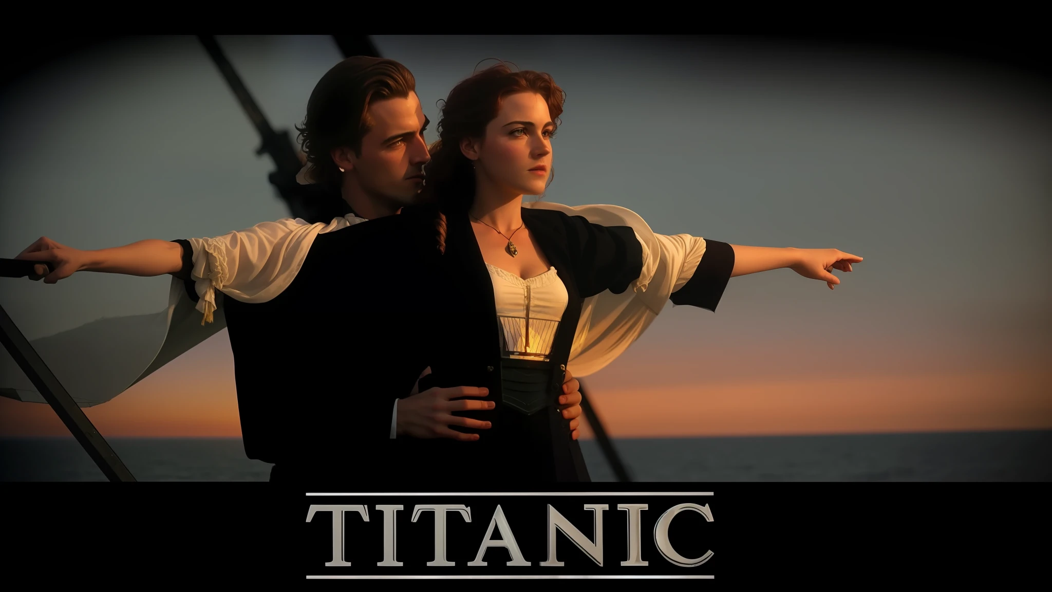 A man and woman stand on a ship with the words Titanic, Titanic, 1995 movie, Titanic sailing close at hand, Titanic ship exterior, filming the sinking of the Titanic, Titanic is sinking, Old movies, Oscar award-winning, 9 0 s Romance Movie, Biopic, 2022 Movie, Iconic Movie Characters, Inside the Titanic ship.