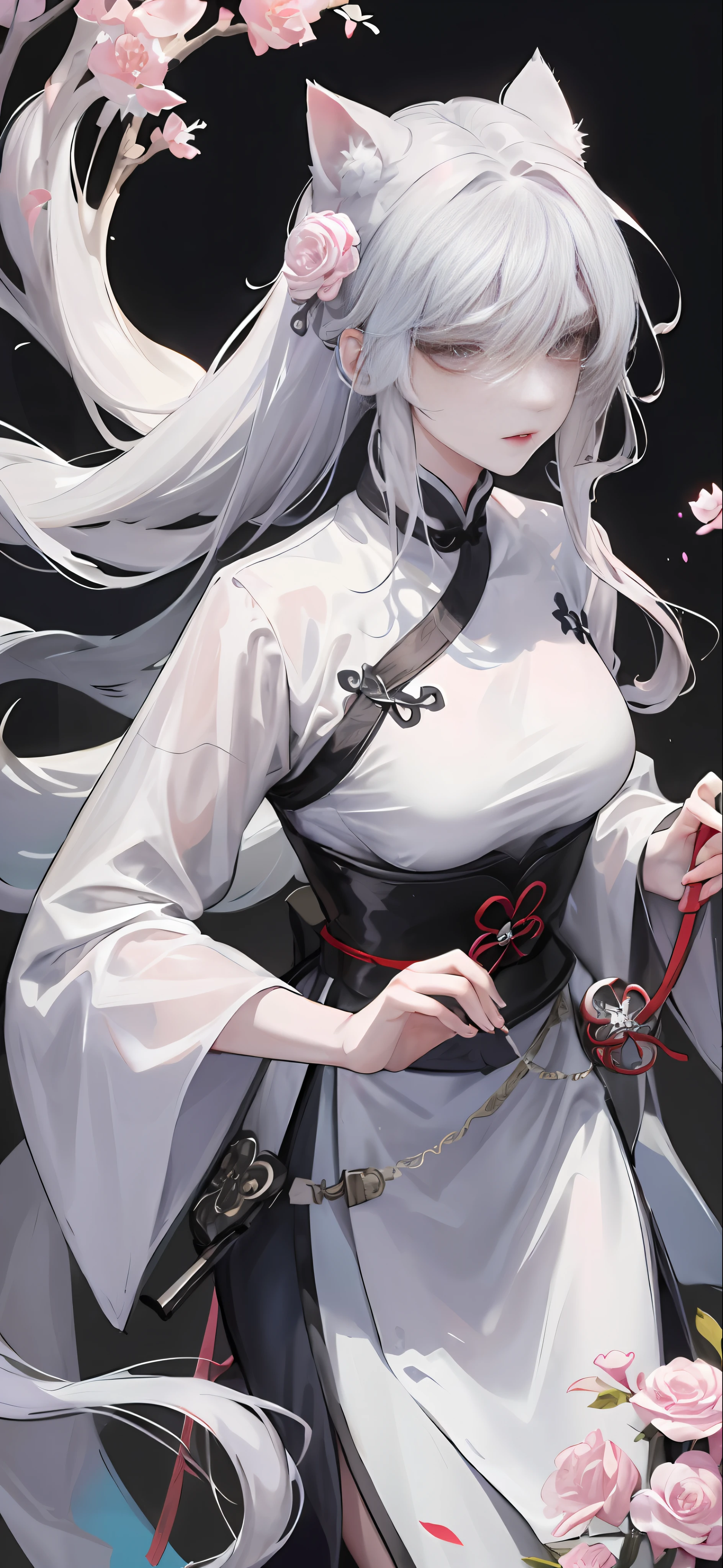 Masterpiece, Best, Night, Full Moon, 1 Female, Mature Woman, Chinese Style, Ancient China, Elder Sister, Royal Sister, Cold Face, Expressionless, Silver White Long Haired Woman, Pale Pink Lips, Calm, Intellectual, Three Belts, Gray Hitomi, Assassin, Dagger, Flower Ball Background, Strolling Street Masterpiece, Needle, Night, Full Moon, 1 Female, Mature Woman, Chinese Style, Ancient China, Elder Sister, Royal Sister, Cold Face, Expressionless, Silver White Long Haired Woman, Pale pink lips, calm, intellectual, three belts, gray pupils, assassin, dagger, flower ball background, street view, white-haired catwoman, Hanfu, cat ears, cat tail