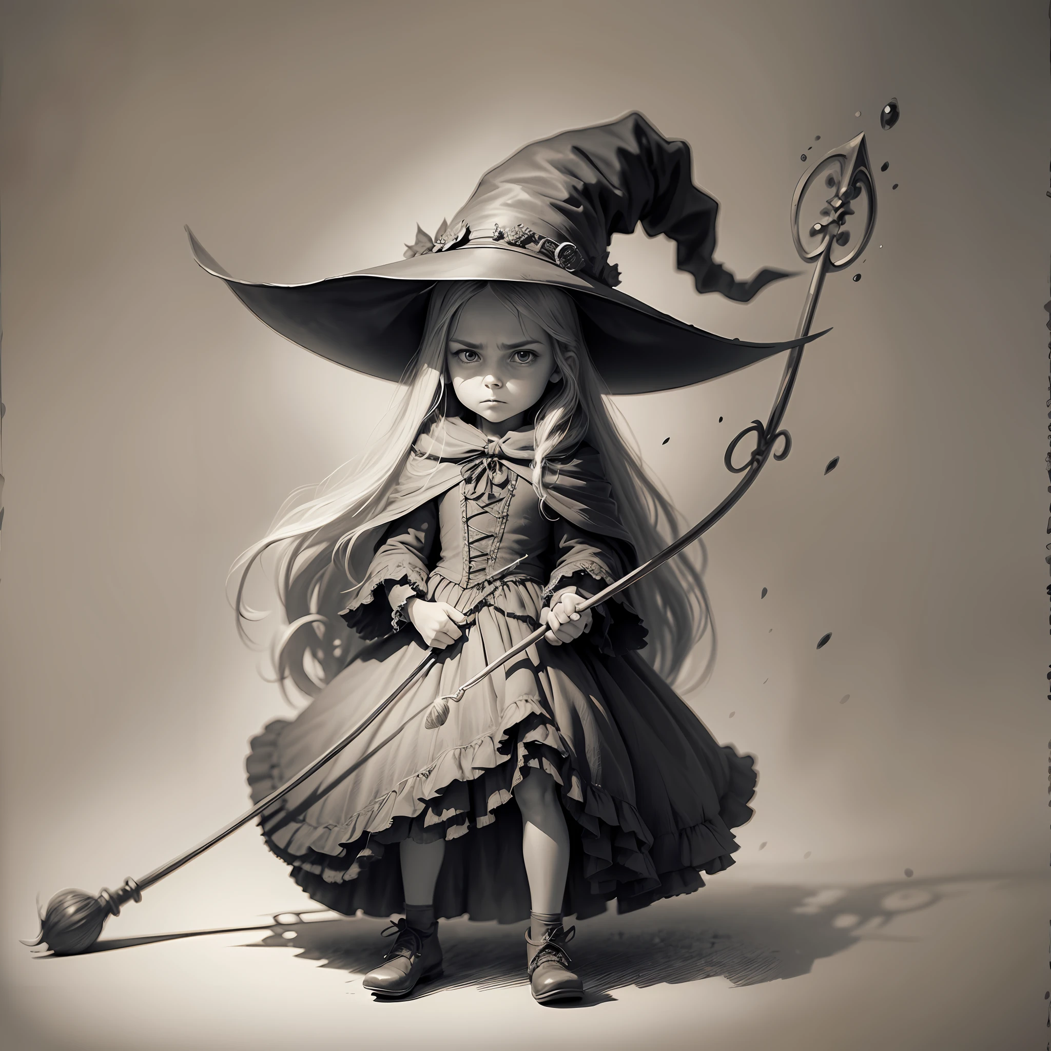 coarse pencil drawing, witch, arms crossed, full body, glaring, long cane, long hair, night, children's picture book style --auto --s2