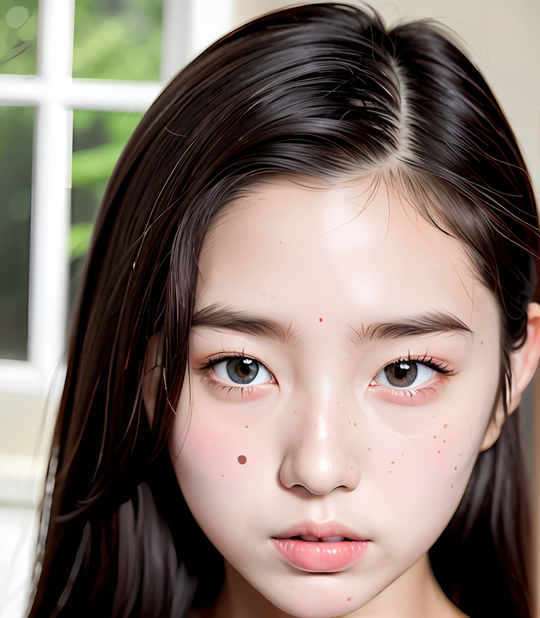 A girl with red cheeks
Double eyelids
There is a mole under the corner of the left eye
Brown skin
Several pimples on the face
The exercise is elliptical
Hair is slightly messy
Full of lewdness