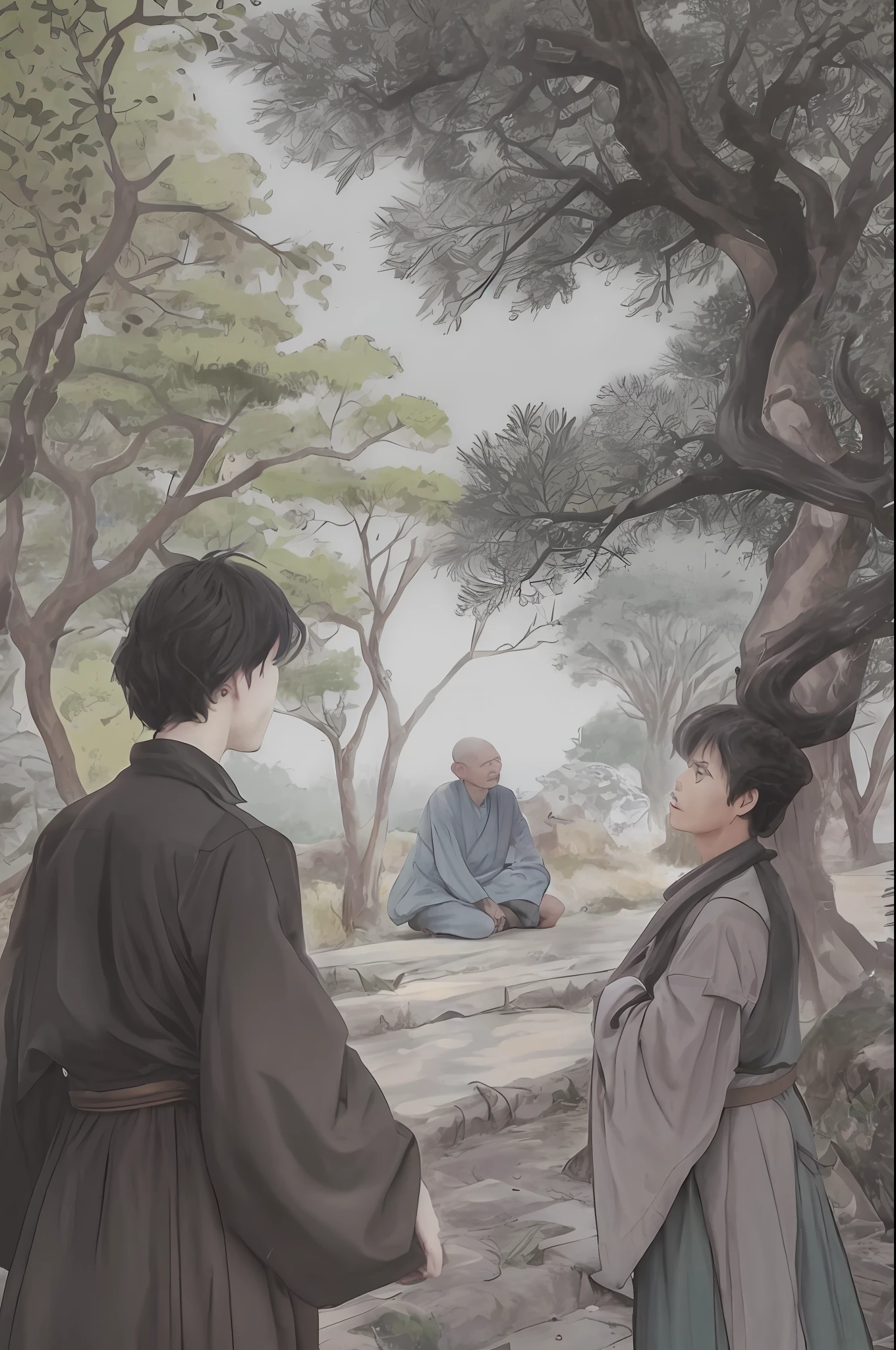 Ancient style, Warring States, under a juniper tree in the castle, an old man, a brown short shirt, the top of his head is bald, and only some gray hair in front of his sideburns.
Although the old man is old, his back is still straight, his body is naturally straight and unyielding, and his eyes are still bright,
Under the tree, more than thirty young men dressed in linen and short brown sat on their knees, either frowning or scratching their heads as they listened to his husband's words.