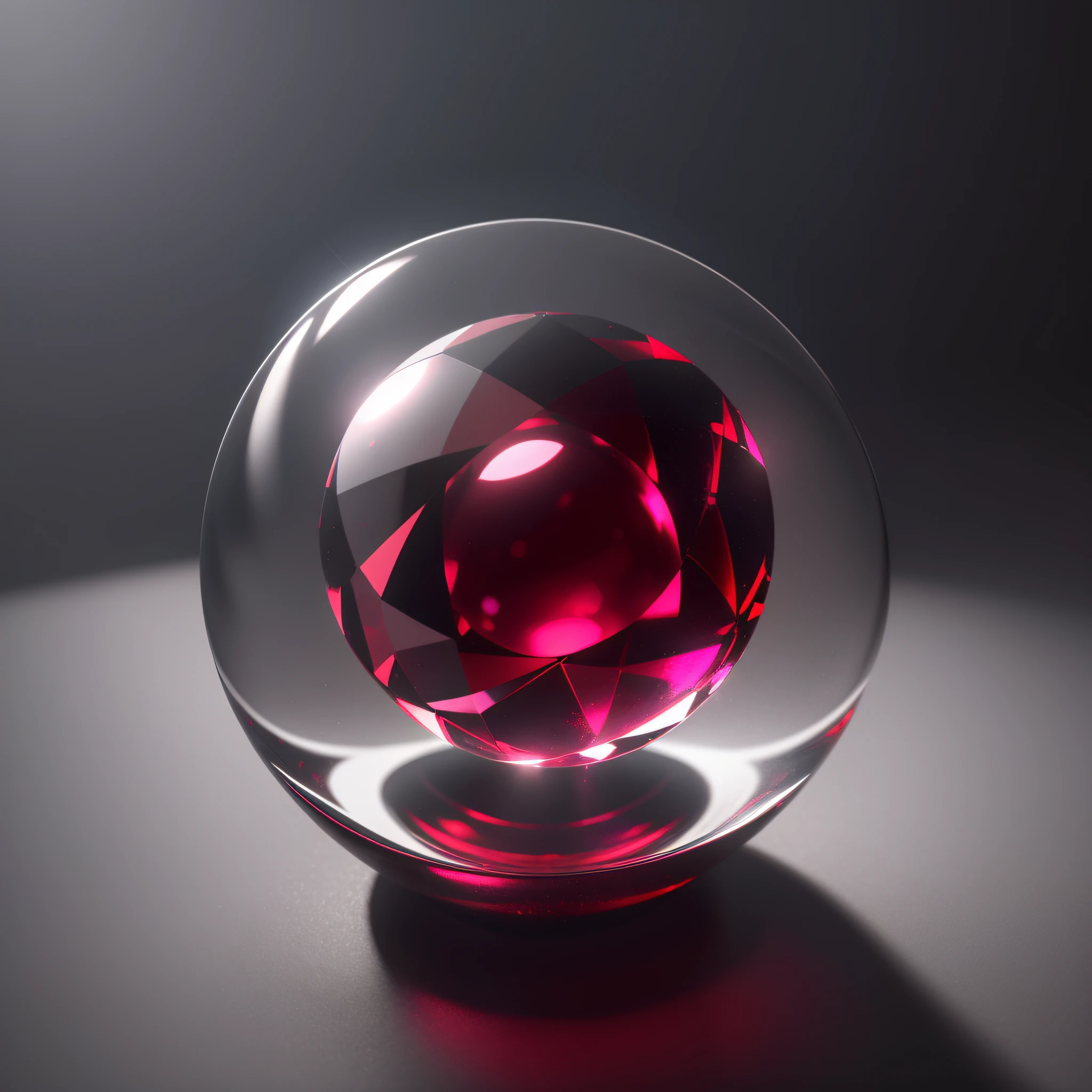 There is a glass sphere filled with rubies inside, light tracing, 8k photorealism, super realistic CG unity wallpapers, beautiful lighting, high quality, masterpiece, 32k octane rendering, on a black background