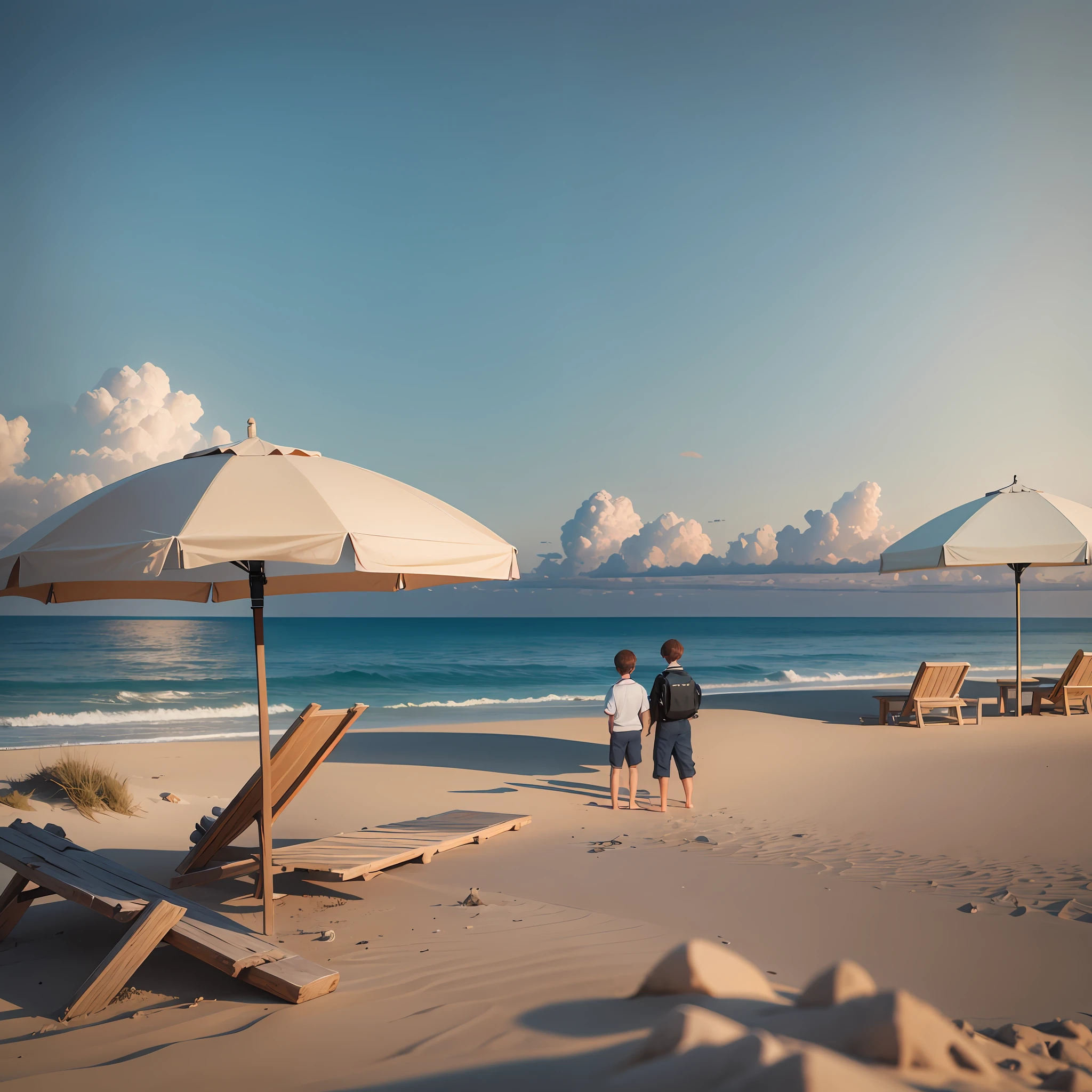 Accurate picture,8k, ultra realistic, highly detailed, masterpiece,top quality, high resolution, 10 laboratories,line ,beach ,A boy in middle,luxury, realistic --auto --s2