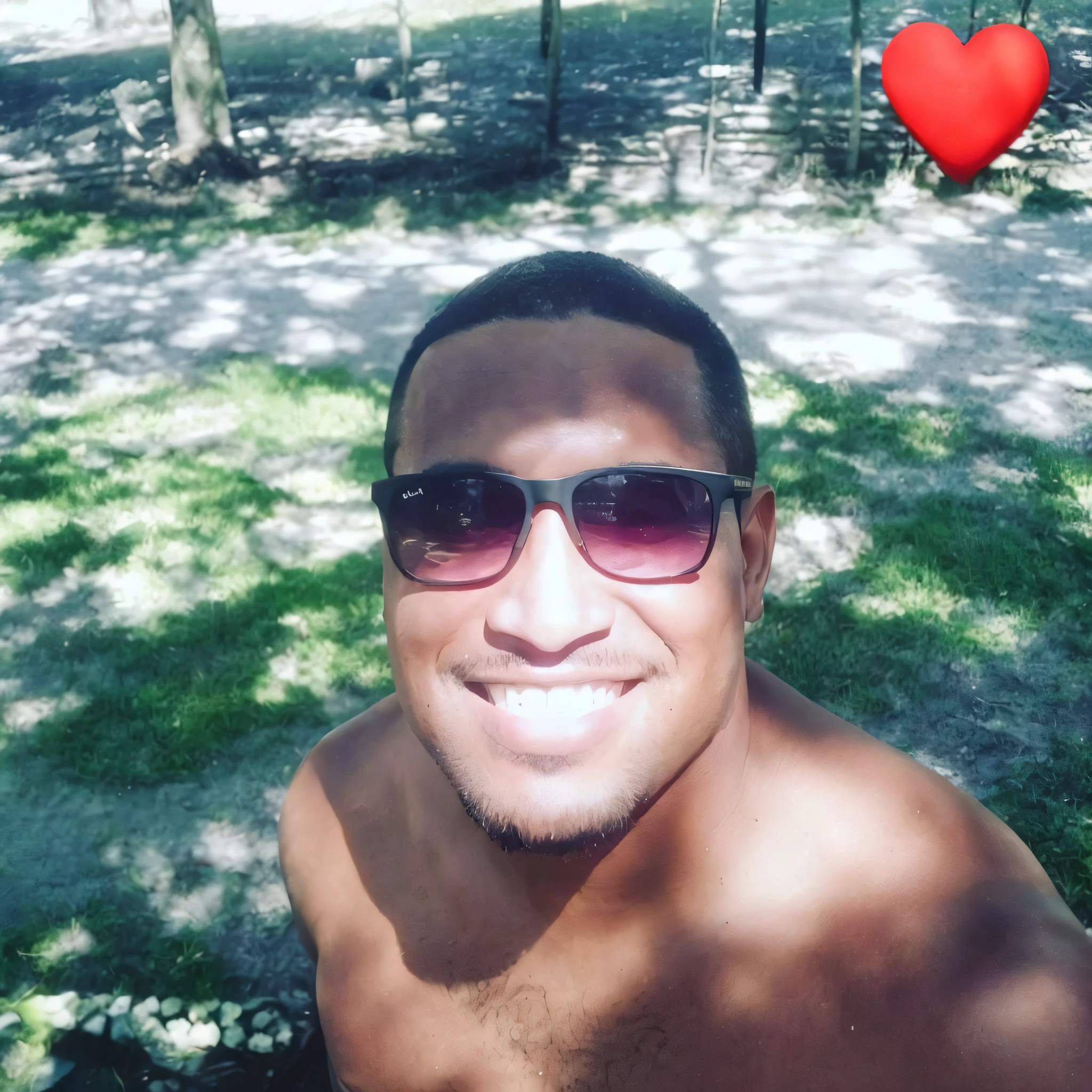 there is a man with sunglasses and a heart on his face, about 3 5 years old, ronaldo nazario fenomeno, ronaldo nazario, 3 2 years old, 3 6 years old, 38 years old, in the sun, help me, sunny day time, 4 0 years old man, florida man, 3 5 years old, 35 years old