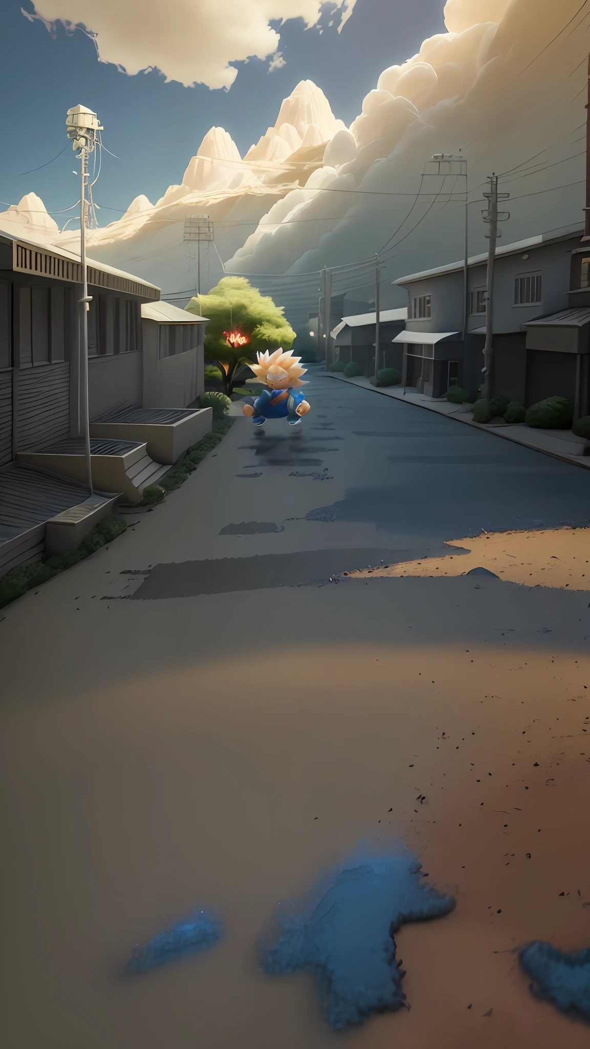 Goku, super saiyan, exquisite hair, arm depiction, white and blue hair body, exquisite shoes, eye depiction, exquisite hair, popmart blind box, clay texture, stepping on the land, black and white background, natural lighting, most good quality, super detail, 3D art, c4d, OC renderer, 3D rendering, 8k