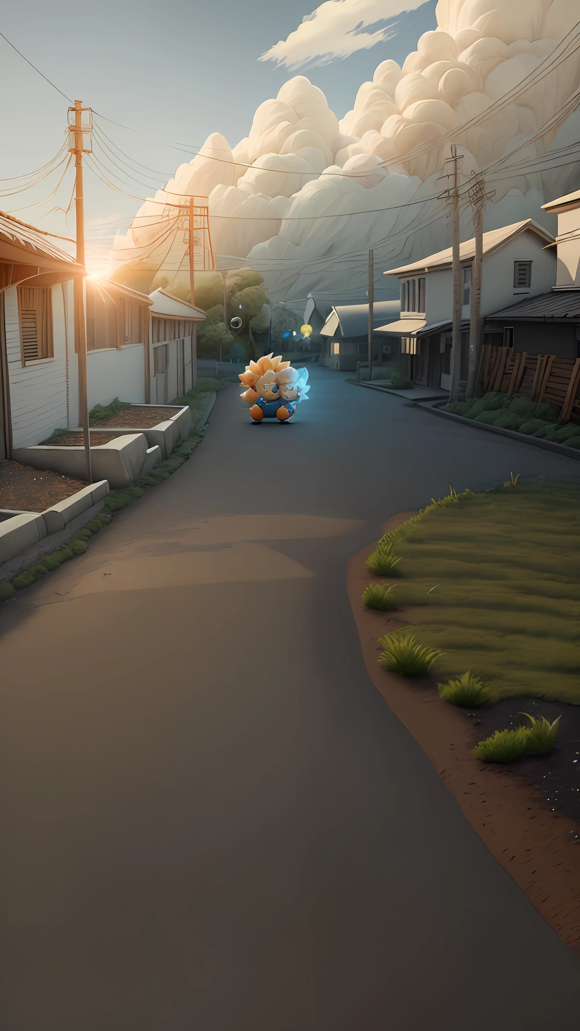 Goku, super saiyan, exquisite hair, arm depiction, white and blue hair body, exquisite shoes, eye depiction, exquisite hair, popmart blind box, clay texture, stepping on the land, black and white background, natural lighting, most good quality, super detail, 3D art, c4d, OC renderer, 3D rendering, 8k