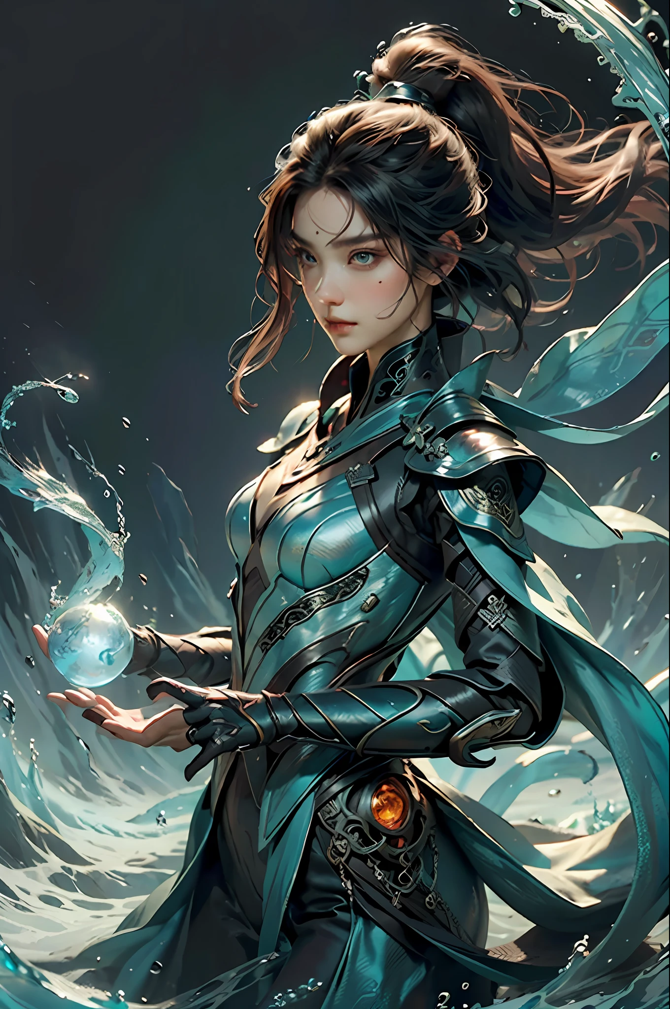{{master piece}}, pinnacle rendering, realistic rendering, dark red rendering, metal rendering, {{color ink painting}}}, {{splash ink}}}, {{color}}, {{color}}, gorgeous rendering, best quality, illustration, flame, smoke, doomsday world, splash ink fire sea doomsday, full body, 1 girl, exquisite facial details, delicate facial features, fair face, beautiful detail eyes, deep pupils, broken city details, beautiful details long hair, Wave hair, broken details, transparent mechanical core, cyborg girl, details, cool, tight grooming, lace finishing, linear light costume retouching, light rendering, reflection, highlight, holy light, confidence, charm, battle stance detail close-up, fire day, {filigree}, colored background, a dragon stands behind the girl, sea of fire, {tornado special effects}, beautiful details cyan dragon armor, (cold face, confident) great depth, depth of field, 360° panoramic picture, fierce and magnificent battle scenes, broken mirrors, fingers all hidden and not displayed, small mouth closed