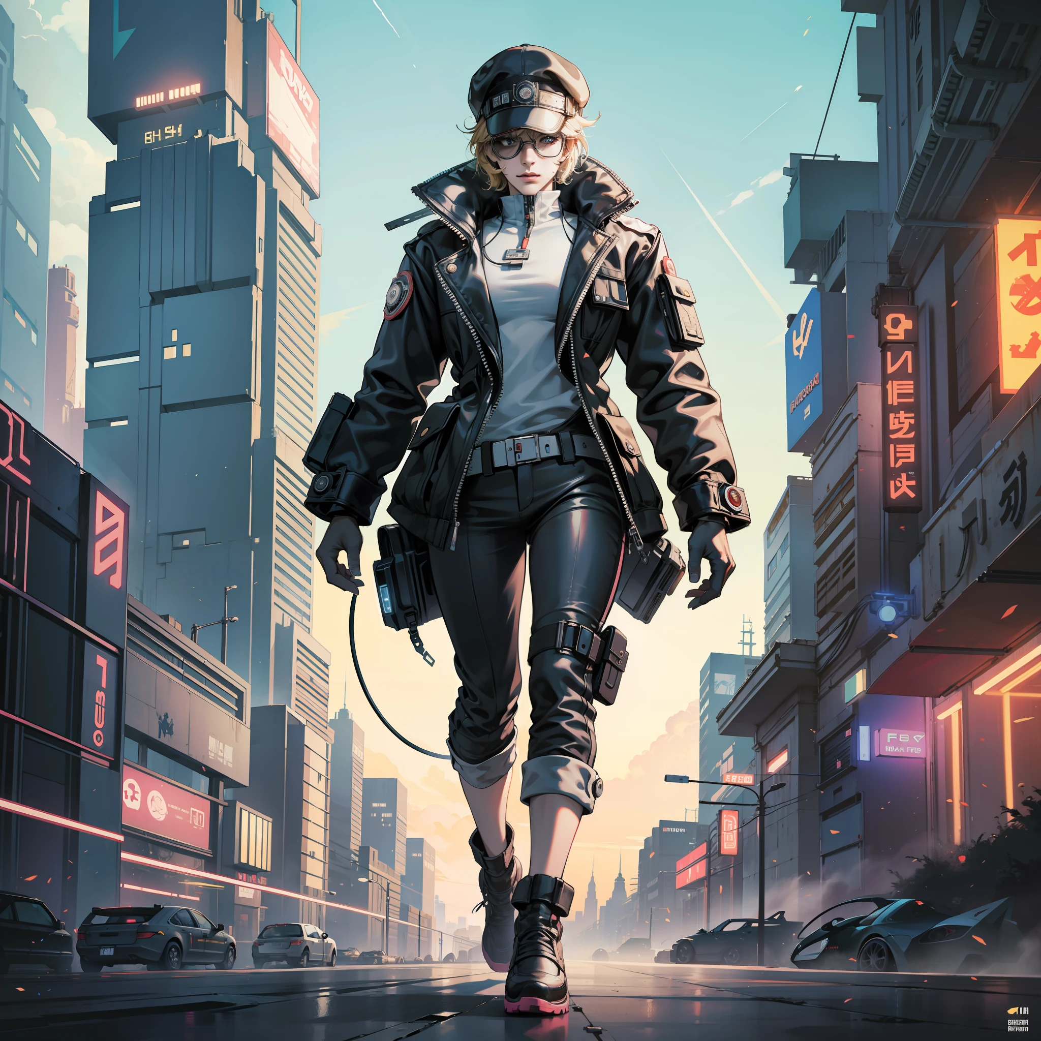 Illustration,Highest resolution, best image quality,8k, inspector gadget, cyberpunk style,futuristic background,by Bruno Bianchi