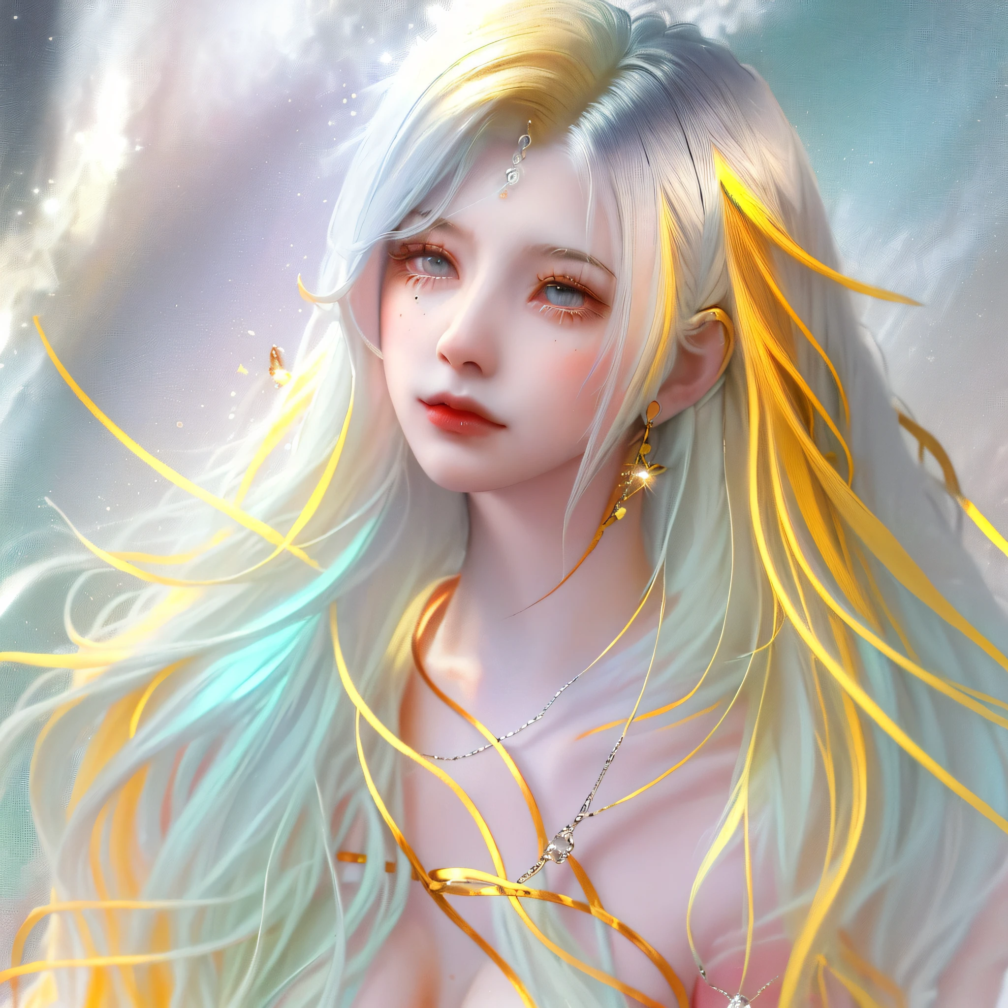 (multi-colored hair:1.3+silver hair:1.2+yellow hair:1.3+green hair:1.3+red hair:1.2),bigger size, soft texture, natural light, high resolution, centered, delicate, (1 girl),long hair, sparkles, fresh, dynamic pose, dreamy, misty, floating. --auto --s2