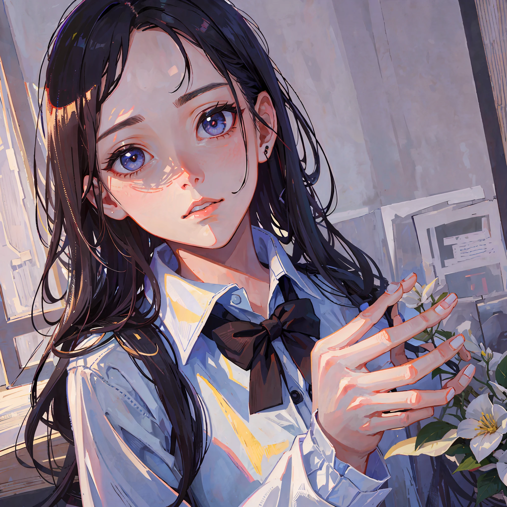 Beautiful fingers holding flowers with both hands