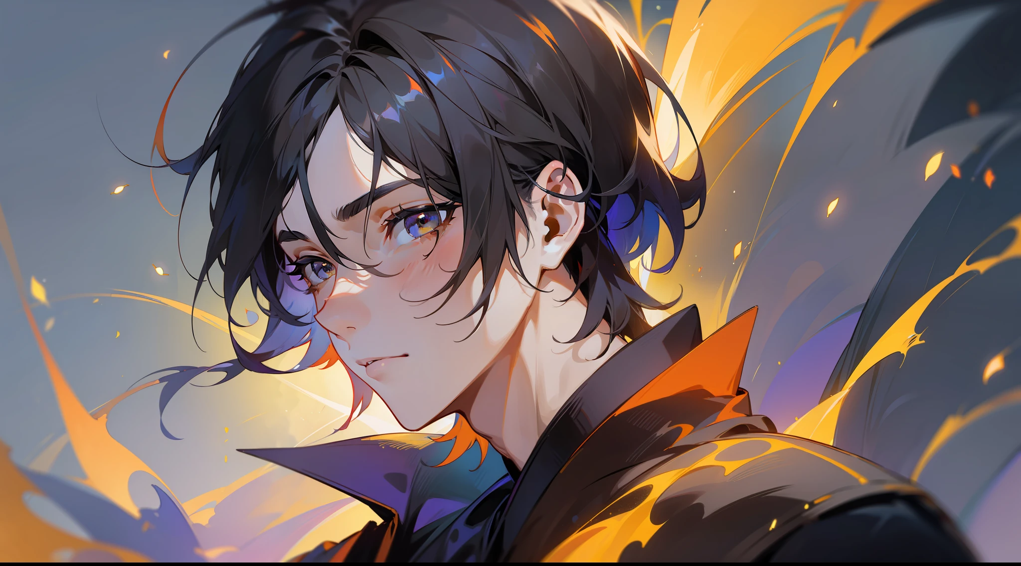 A beautiful novel male protagonist face, rich color, The style expression has a feeling of fireflies streaming, Sense of premium, Intentional realm, Color Field painting, HD,--niji5,