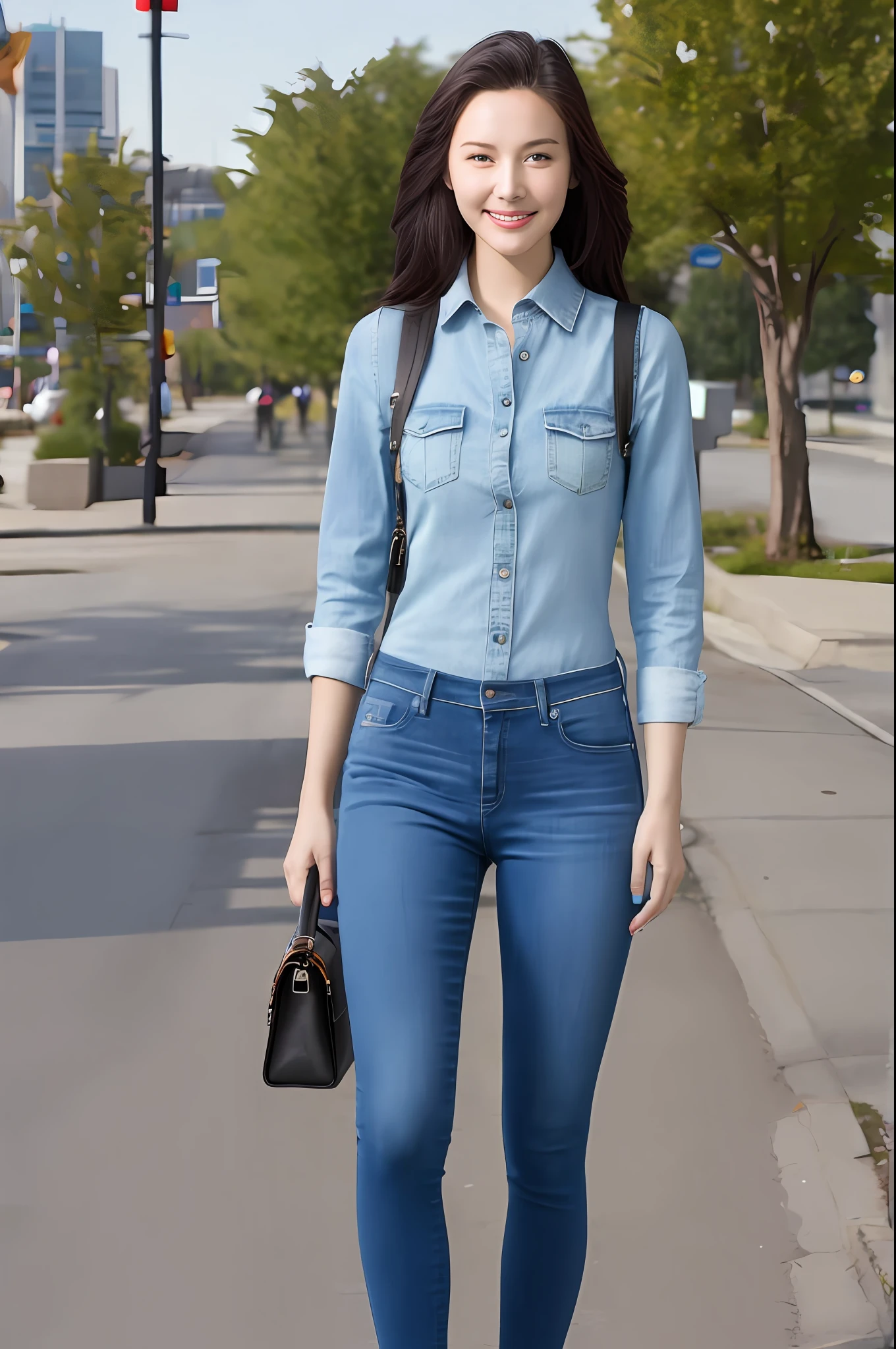 Masterpiece, high quality, 8k quality, realistic, girl, skinny jeans, on the street