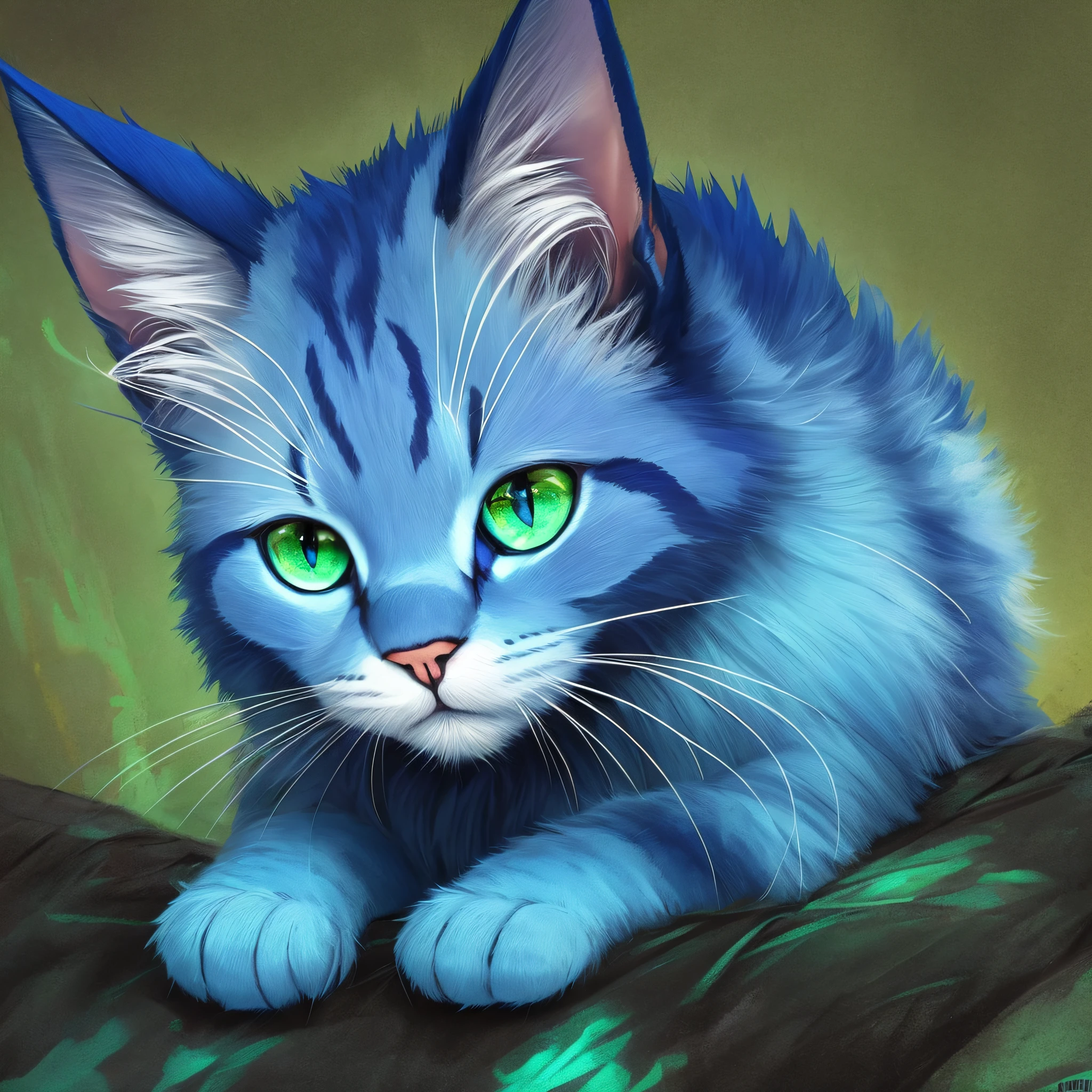 fuzzy blue cat alien with green eyes wearing leather --auto --s2