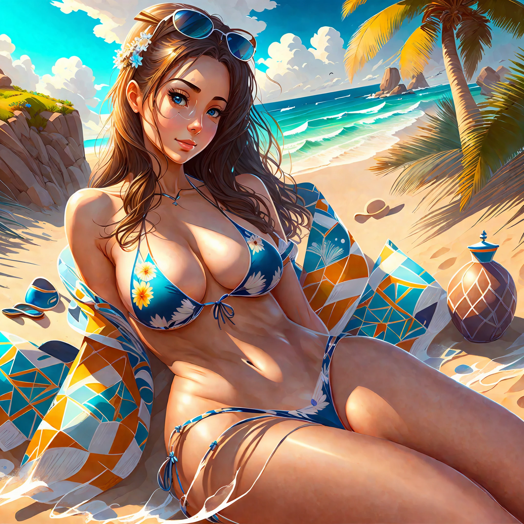 y Beauty, E Cup, Bikini Beach, Background by the Sea, Hyper Detail, 4K, Degrees of Frert Station Trend, Digital Art