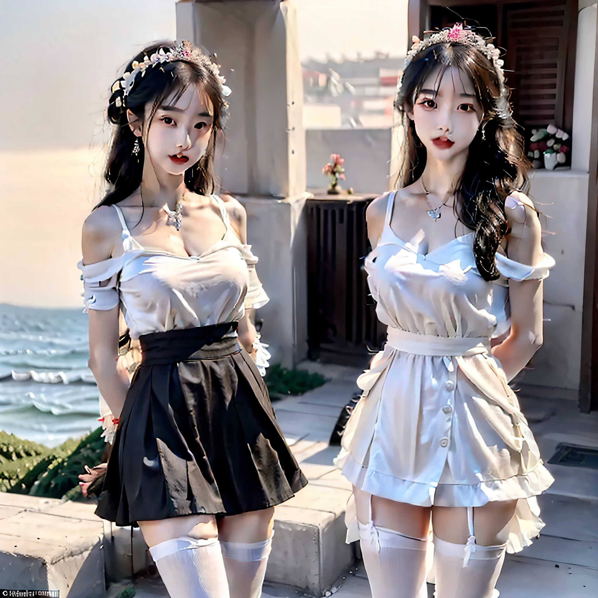 (18-year-old cute style: 1.2), (long black hair: 1.2), (Chinese style + red short skirt + white stockings: 1.3), (thin legs: 1.05)