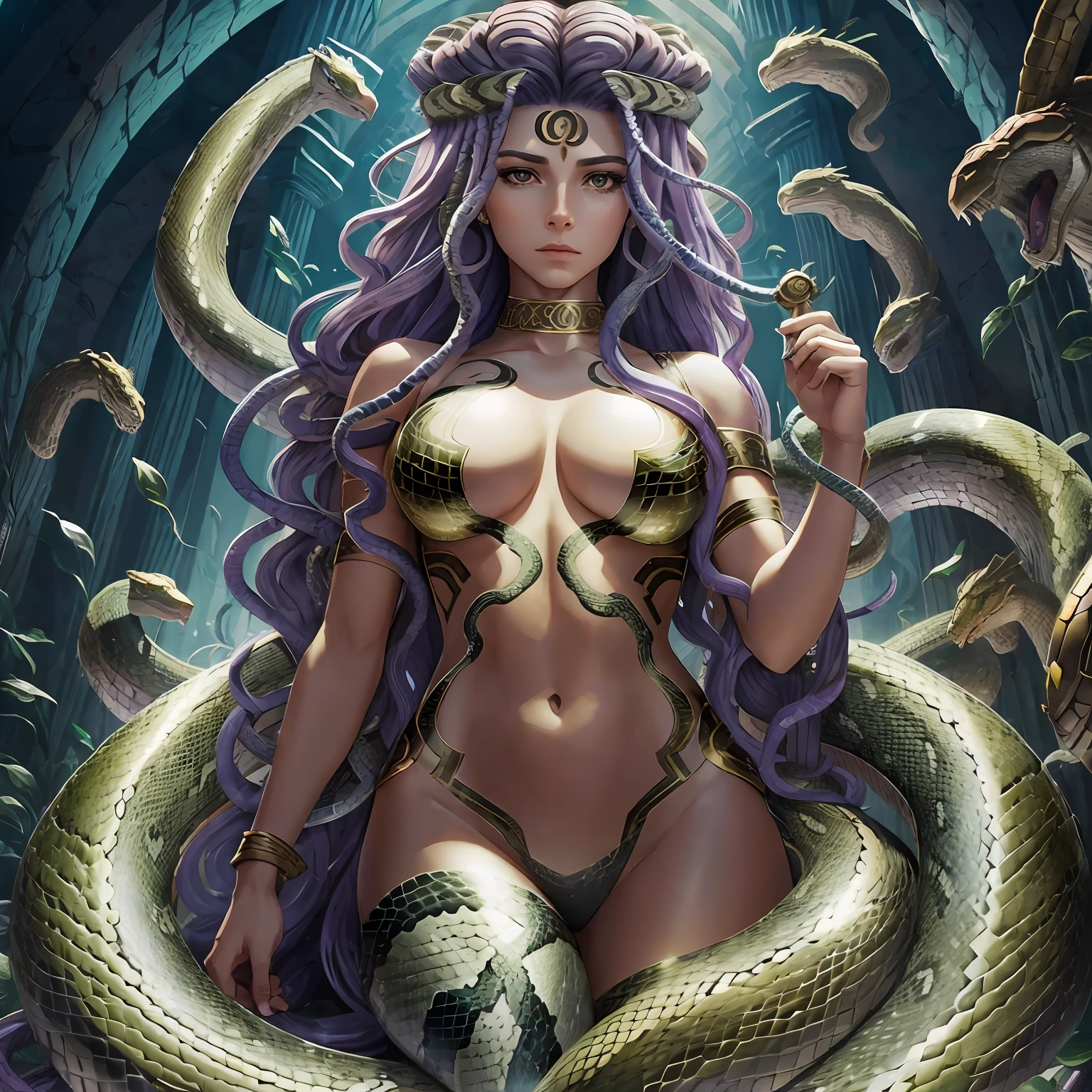 Medusa, snake, Olympian,woman,beautiful,scales,claws,snake hair, 8k,high definition, cinematic, --auto --s2