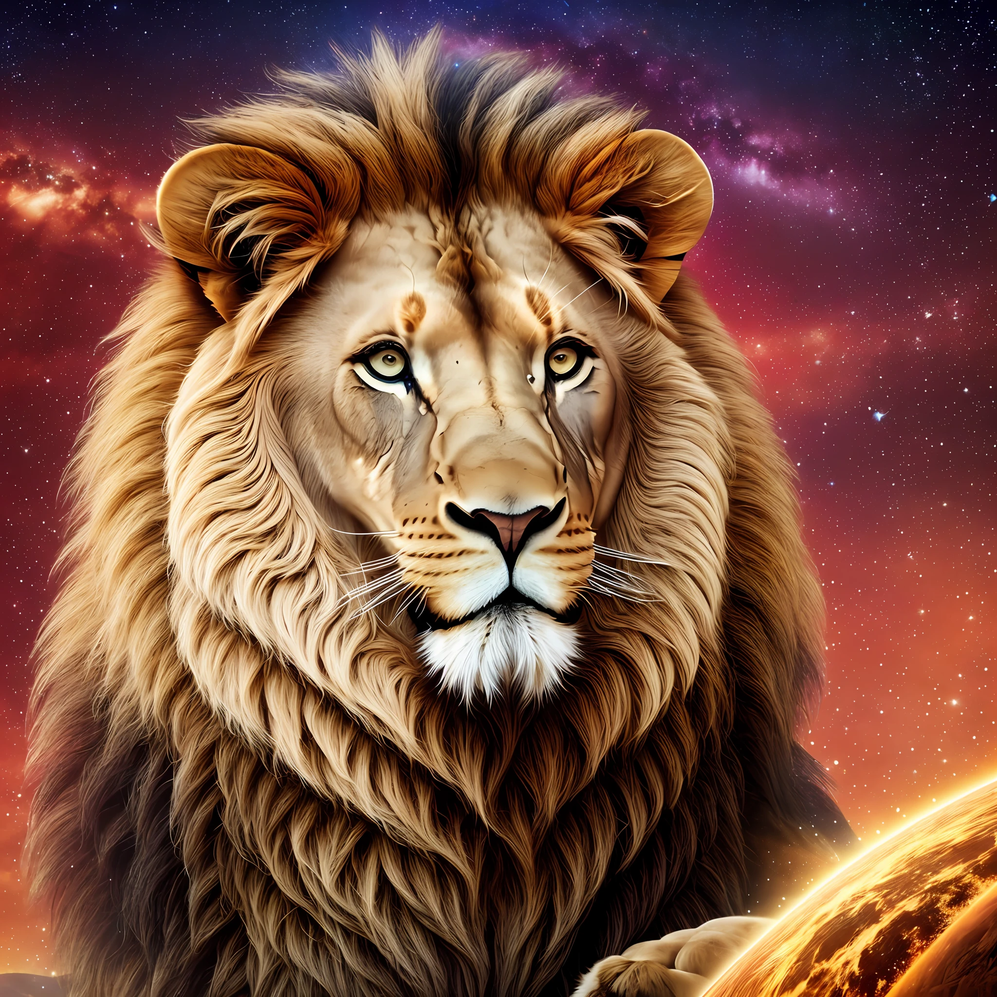 A lion with the cosmos around it in 4K lion strong and well defined --auto --s2