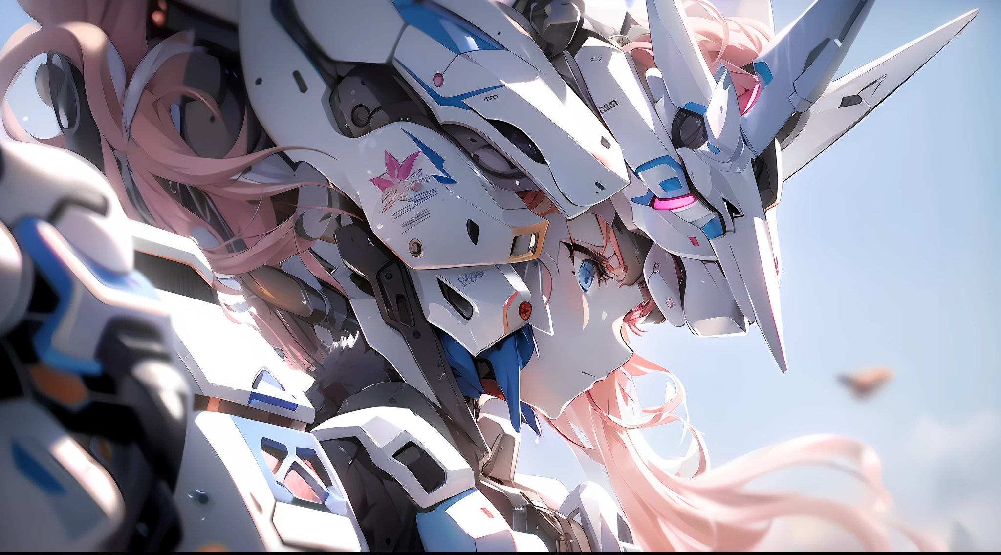 araffes with pink hair and a white and blue costume, best anime 4k konachan wallpaper, anime mecha aesthetic, detailed digital anime art, mecha asthetic, modern mecha anime, from arknights, detailed anime artwork, mecha anime, anime wallpaper 4 k, anime wallpaper 4k, 4k anime wallpaper, highly detailed anime --auto --s2