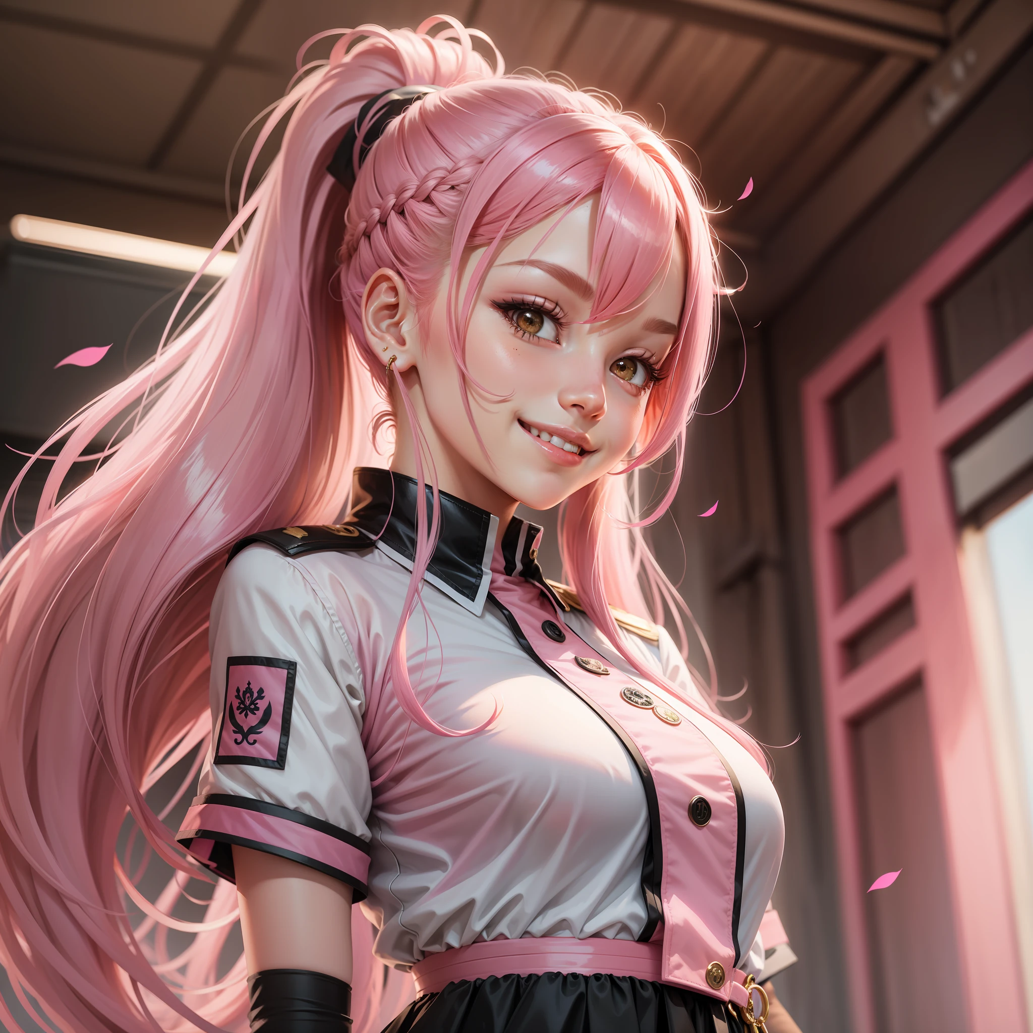 Idol Girl Long Hair Smile Ponytail Best Quality Masterpiece Pink Hair Uniform