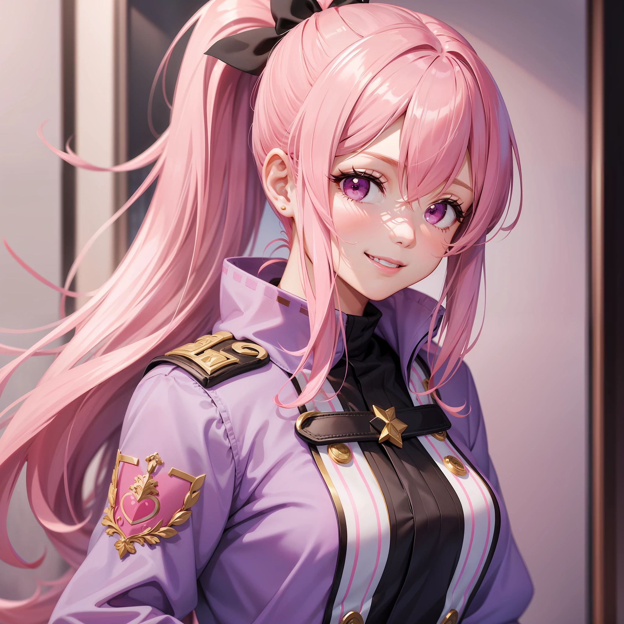 Idol Girl Long Hair Smile Ponytail Best Quality Masterpiece Pink Hair Uniform