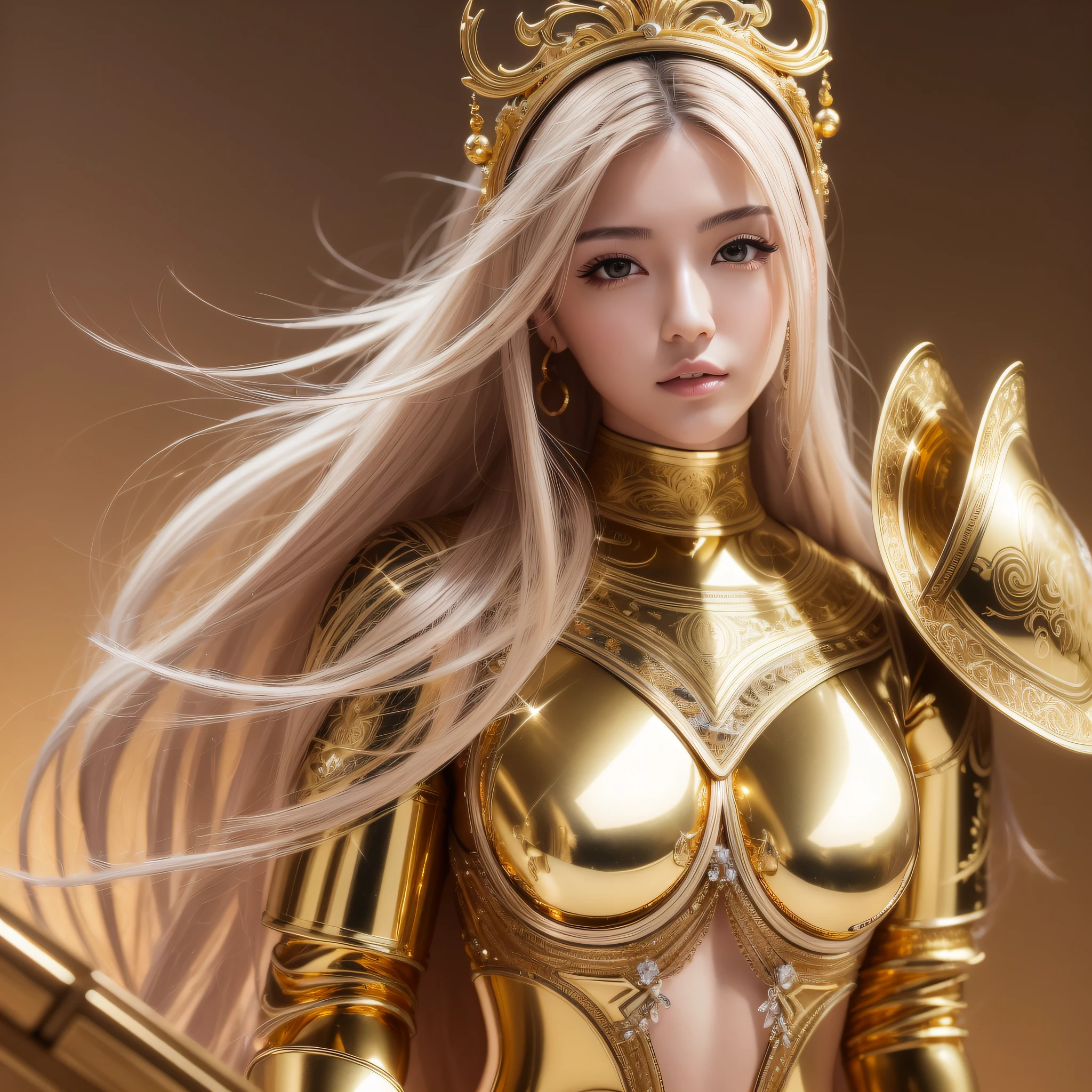 (masterpiece), super high quality, ultra high resolution, professional lighting, gold saint, sexy, woman, big, Japan person, beauty beyond imagination, shiny hair, beautiful face, outstanding body, nasty, (full body), (cute), metal armor, sexy eyes, bewitching, gorgeous, luxurious, mysterious,