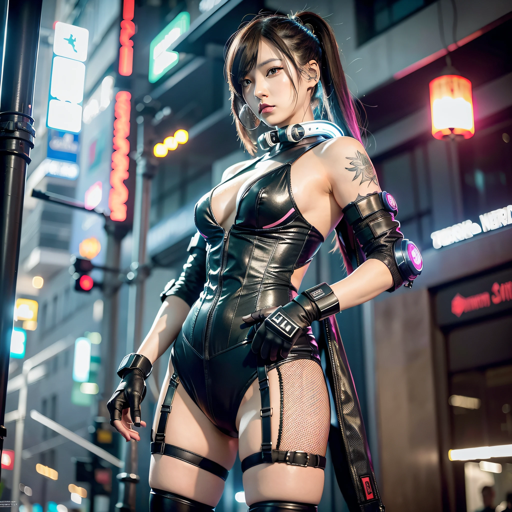 (8k, RAW photos, top quality, masterpiece: 1.2), (realistic, photorealistic: 1.37), girls, Japan people, women in their 30s, brown hair, short cuts, full body, shot with Canon EOS r5, shot with Canon EOS R 5, cyborg, robot parts, 150mm, beautiful studio soft lights, rim lights, vivid details, gorgeous cyberpunk, delicate body, surrealistic, anatomical, facial muscles, cable wires, corsets and black and white costumes with small breasts, there are women wearing techwear and armor, cyberpunk costumes, wearing Japan techwear, intriguing outfits, all-black cyberpunk clothes, cyberpunk style costumes, female cyberpunk anime girls, cyberpunk streetwear, cyberpunk dresses, anime girl cosplay, techwear women pictures, cyberpunk anime girls, wearing cyberpunk streetwear, maid clothes, eye shadow dark eyes, bright red lips, bare skin, realistic skin, professional lighting, large skin area, tattoos, armpit hair, bitten crotch, tattoos many, smart, full body, cyborg, elegant, Beautiful background, octane rendering, HR giger style,