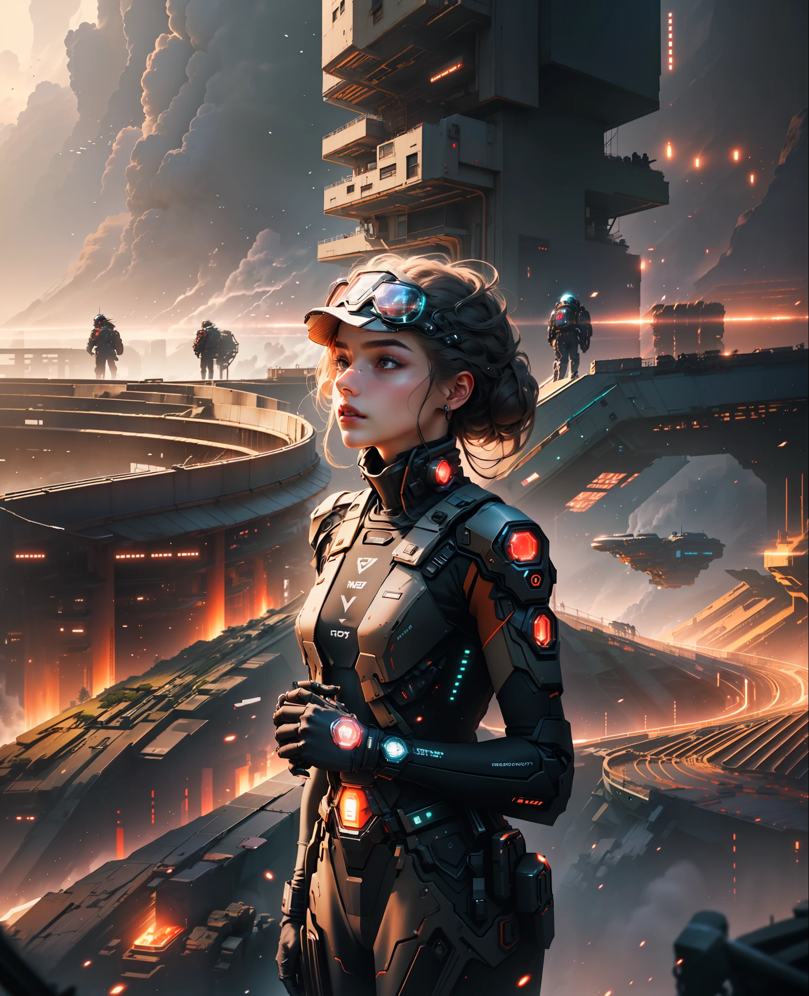 ((Best quality)), ((masterpiece)), (highly detailed:1.3), In a sprawling cyberpunk metropolis dominated by towering skyscrapers and neon-lit alleyways, a dystopian megacorporation known as OmniCorp reigns supreme. OmniCorp, driven by insatiable greed and power, ventured beyond the confines of Earth to exploit the vast resources of near-Earth objects (NEOs) in a relentless pursuit of profit. Set in a difficult future where the line between humanity and technology blurs, his images depict the dark and unforgiving world of NEO asteroid mining. Explore the juxtaposition of high-tech machines, advanced robotics and human labor as they collaborate to extract precious minerals and resources from the cold depths of space. Capture the scenes of colossal mining rigs, suspended in zero gravity, relentlessly piercing massive NEOs, their mechanical arms piercing the rocky exterior. Show the workers, adorned in cybernetic suits, braving the harsh conditions of space to harvest the valuable ores, their faces obscured by gas masks and reflective visors. Amid the cold, desolate asteroids, reveal the towering presence of OmniCorp's headquarters — a monolithic structure that casts a shadow over the workers below. Show off the opulent offices and boardrooms, where executives make decisions that shape the fate of the company and the exploited masses. But under the bright veneer of corporate power, unveil the seething rebellion of the oppressed. They depict the clandestine activities of underground resistance movements, fighting against OmniCorp's iron control over society. Show their covert operations by hacking into the corporation's networks and conspiring to expose their dark secrets. Incorporate elements of advanced technology, cybernetic enhancements, holographic displays, and augmented reality overlays to accentuate atmos
