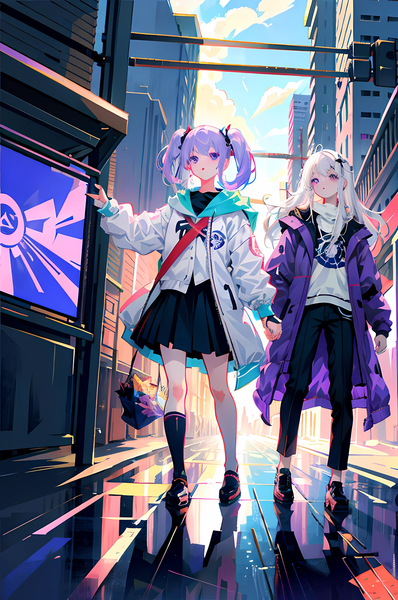 Anime Girl with White Hair and Purple Eyes, Swordsman, Extremely Detailed Artgerm, IG Model | Art Germ, Ross Las Digital Painting, Rosra 1. 0, Rossla 2.0, Rossla 2.5, WLOP Rossdraws, Digital Cyberpunk Anime Art, Best Art Station for Fan Art, :: Rossdraws, Rossdraw ssakimimichan, looking at the audience, full body, facing ahead