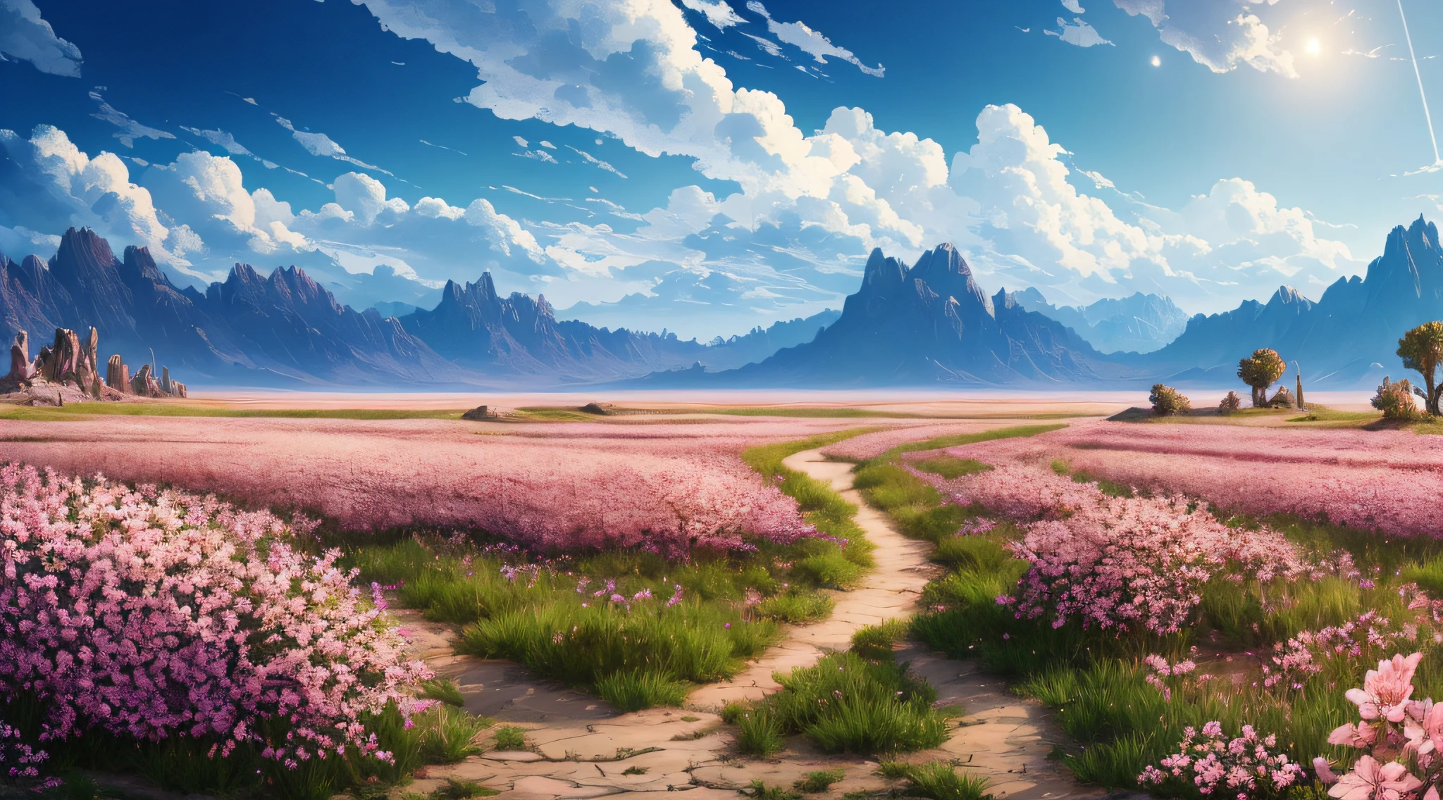 masterpiece, best quality, high quality, extremely detailed CG unity 8k wallpaper,flowering landscape ,A dry place like an empty desert,dearest,foxy,Mono Lake,hackberry,3D Digital Paintings,award winning photography, Bokeh, Depth of Field, HDR, bloom, Chromatic Aberration ,Photorealistic,extremely detailed, trending on artstation, trending on CGsociety, Intricate, High Detail, dramatic, art by midjourney