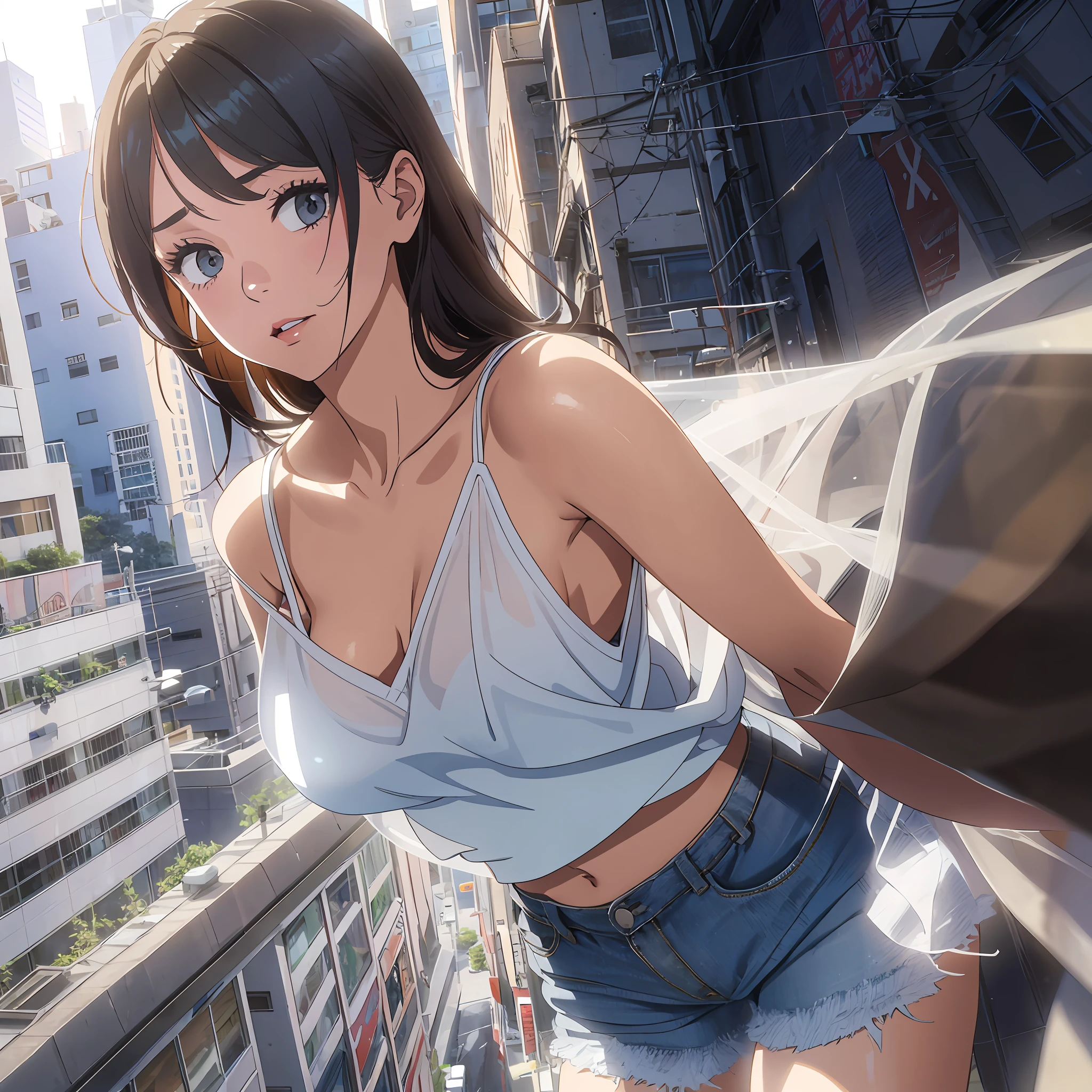 A man rapes a beautiful girl wearing a white camisole and denim hot pants in the city while forcibly taking off her clothes --auto --s2