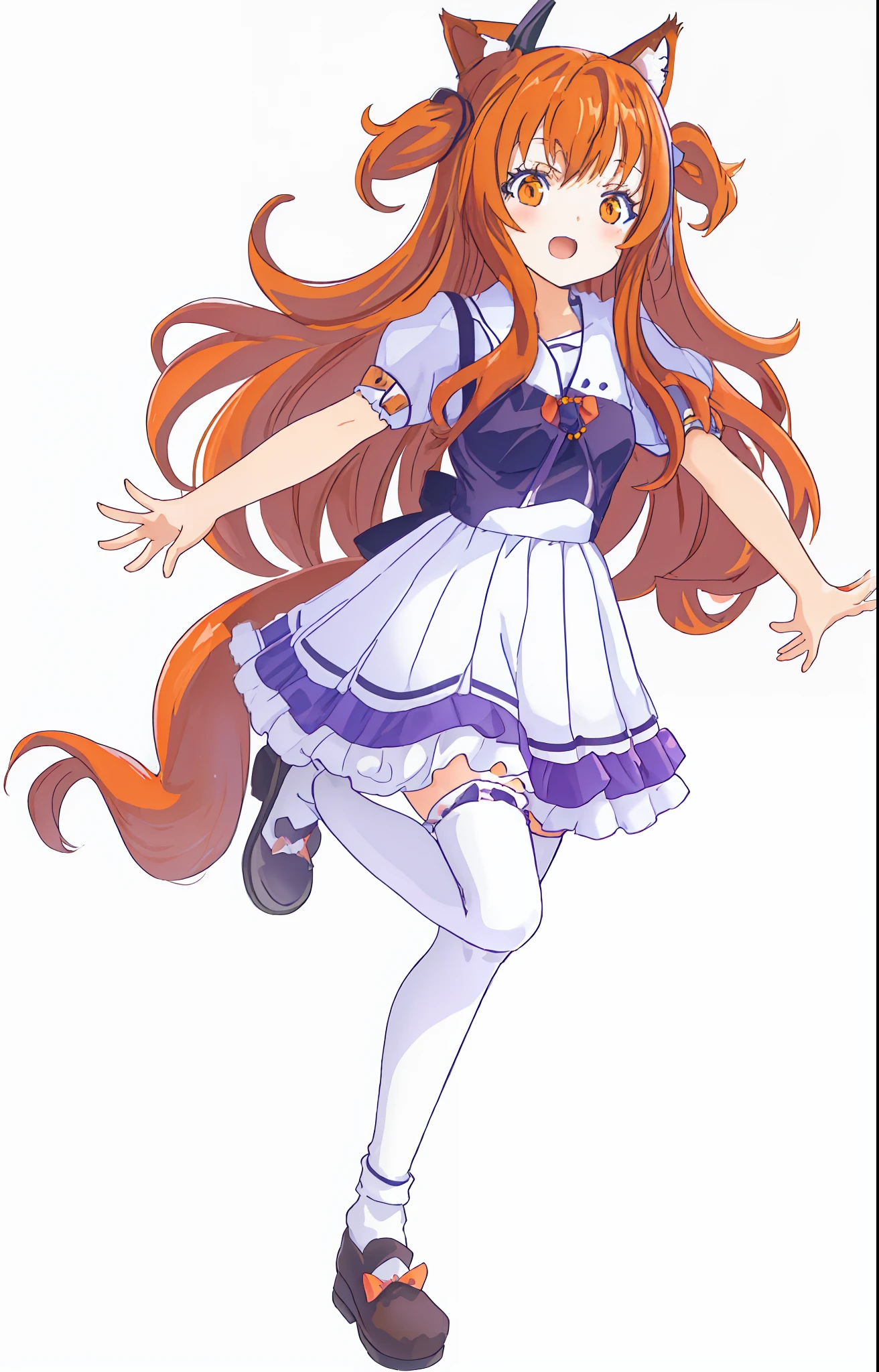 Anime girl with long hair and cat ears in dress, official character art, Marin Kitagawa fan art, holo,, she has long orange-brown hair, long hair anime girl, Rei Hiroe, little curvy ****, anime moe art style, humanoid pink female squid girl, she has long red-orange hair --auto --s2