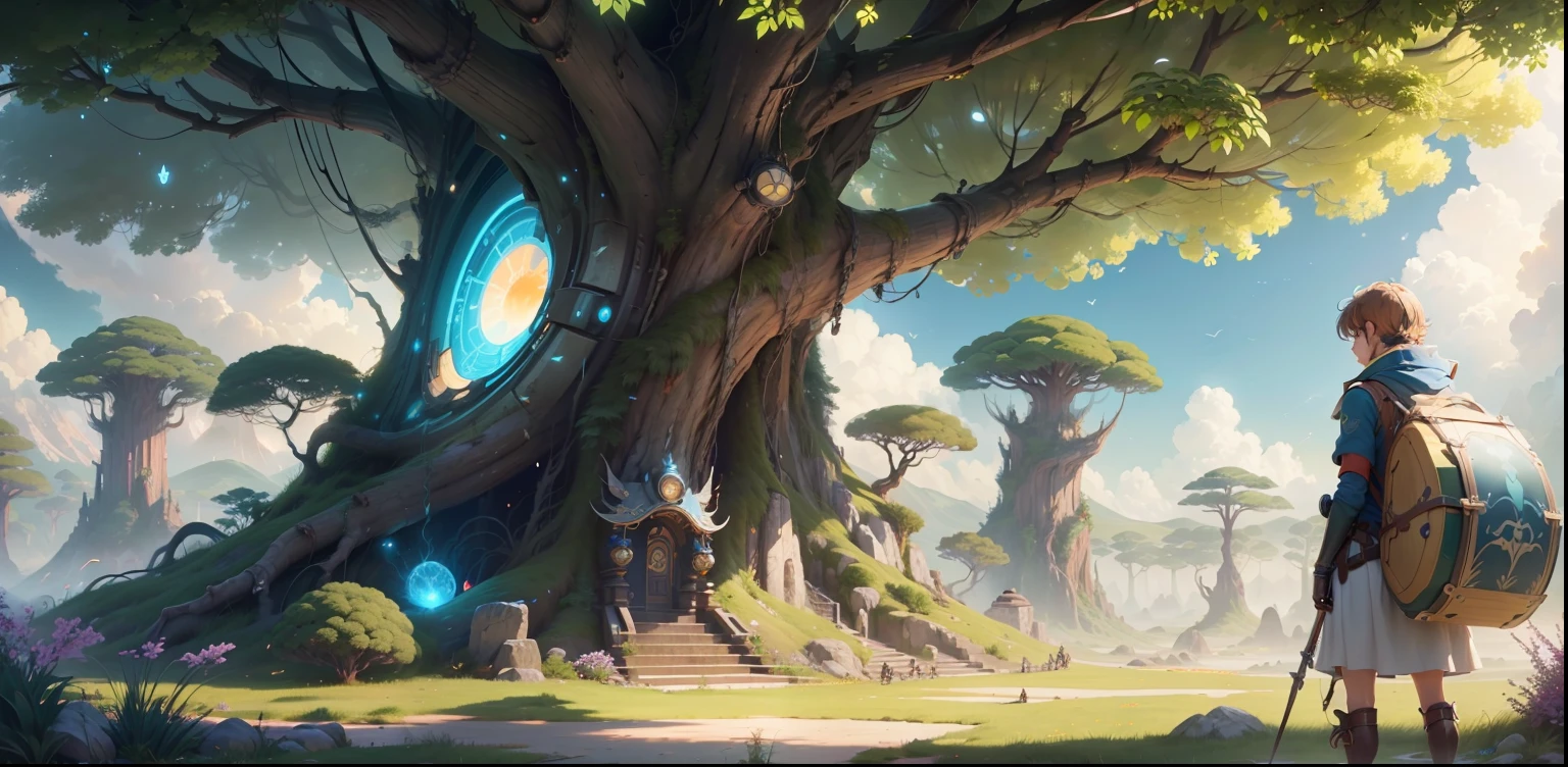 Masterpiece, best quality, (very detailed CG unity 8k wallpaper), (best quality), (best illustration), (best shadows), glow sprite, with cyborgs, natural elements in the forest theme. Mysterious forest, beautiful forest, nature, surrounded by flowers, delicate leaves and branches surrounded by fireflies (natural elements), (jungle theme), (leaves), (twigs), (particle effects) etc. 3D , Octane rendering, ray tracing, super Detailed Sky, Clouds, holding_weapon, no_humans, Glow, giant mechanical _ trees , city with tall trees _Architecture, “sky, cloud, glowing, big trees ,cybernetic landscape, robot, cybernetic _trees, tree_mech, sci-fi, cityscape, realistic, mechanical” Science Fiction, Cities, Rendered in Octane, hyper realistic, 8k, epic composition, cinematic, octane render, artstation landscape vista photography by Carr Clifton & Galen Rowell, 16K resolution, Landscape veduta photo by Dustin Lefevre & tdraw, 8k resolution, detailed landscape painting by Ivan Shishkin, DeviantArt, Flickr, rendered in Enscape, Miyazaki, Nausicaa Ghibli, Breath of The Wild,,trending in artstation, cgsociety, 8k post-processing highly detailed,Junji Murakami, Mucha Klimt, Sharandula, Hiroshi Yoshida, Tom Bagshaw, Ross Tran, Artgerm,Craig Mullins,dramatic,Junji Murakami, --auto --s2