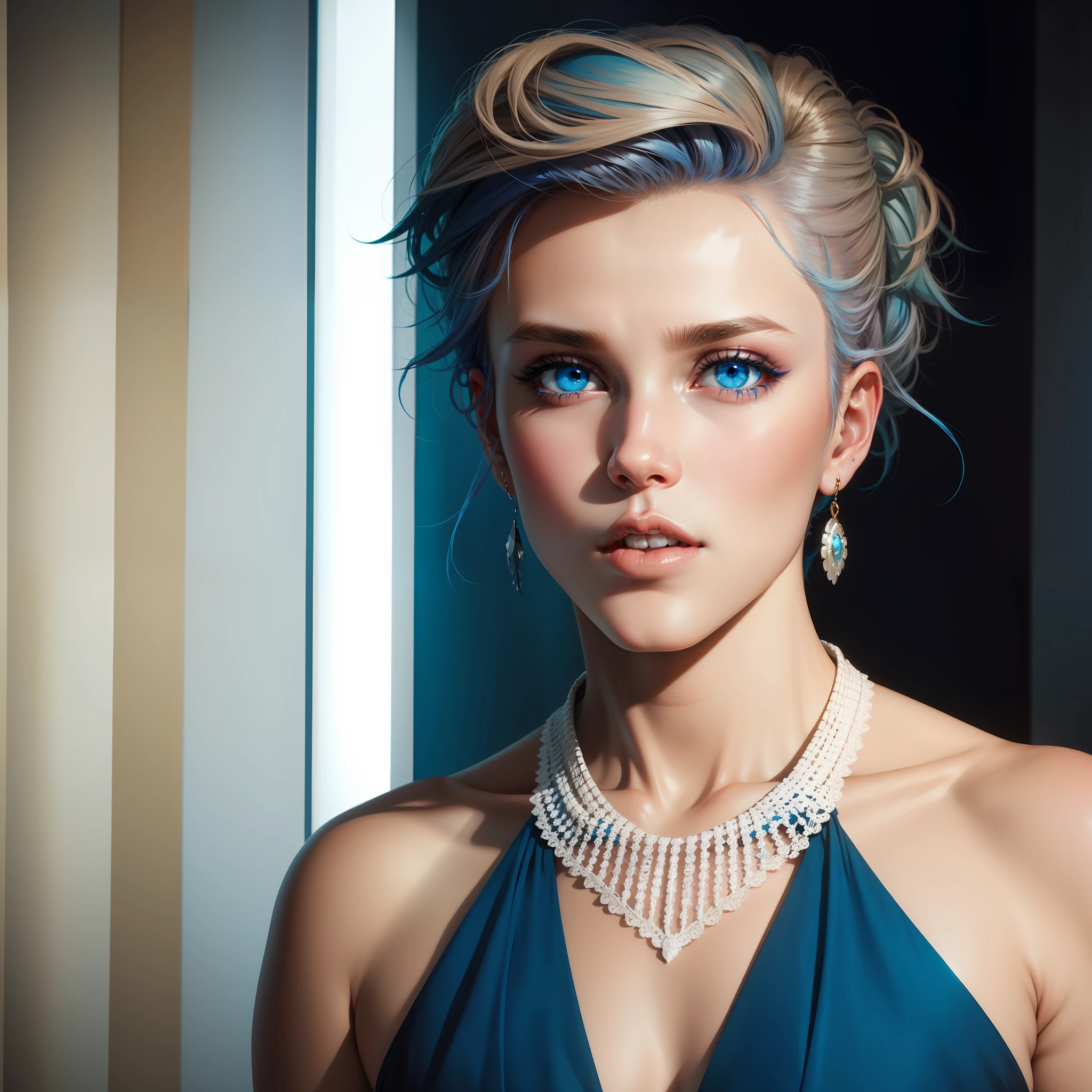 Blue eyes colored hair