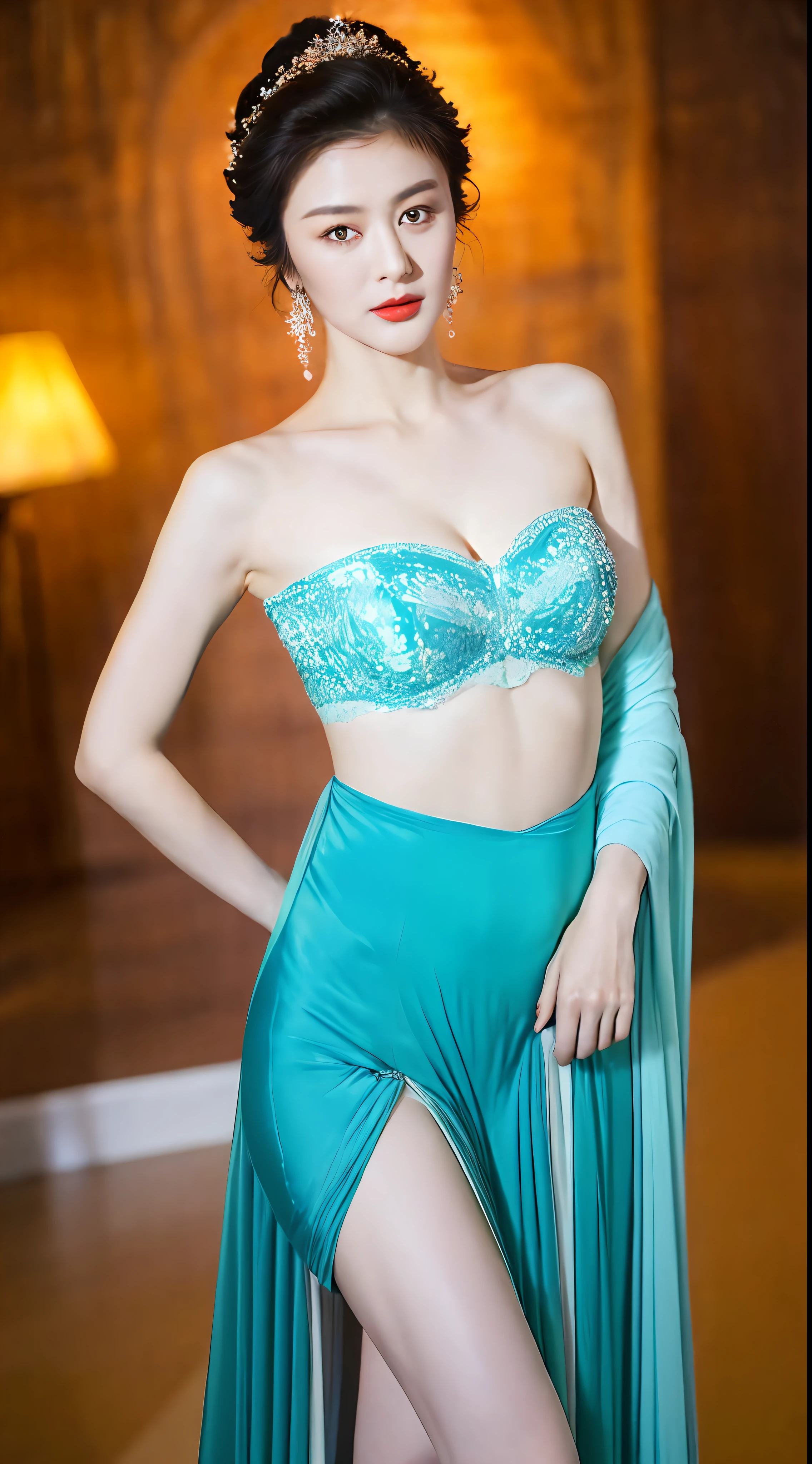 ((Best Quality, 8K, Masterpiece: 1.3)), 1girl, single, slim abs beauty: 1.3, (casual hairstyle, big breasts: 1.2), dress: 1.1, super fine face, delicate eyes, double eyelids, dunhuang,