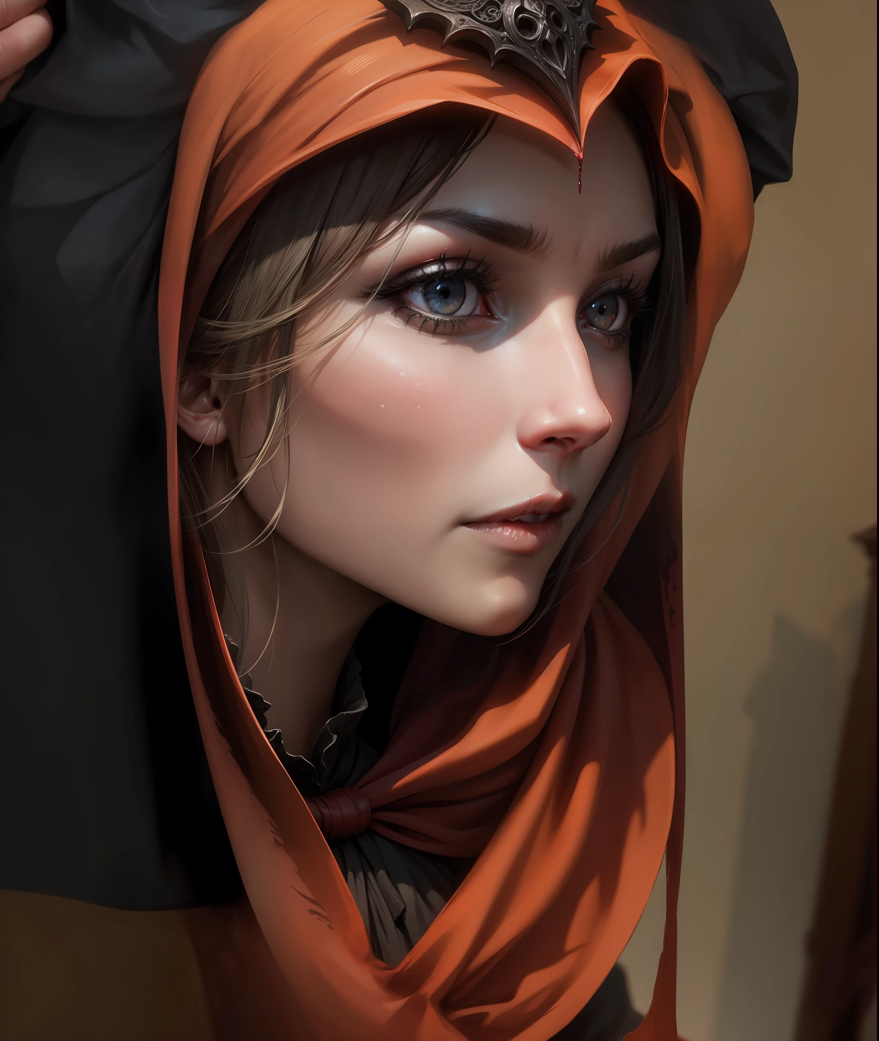Closeup profile portrait, a demonic face in the style of Dark souls, Bloodborne, 8k.
