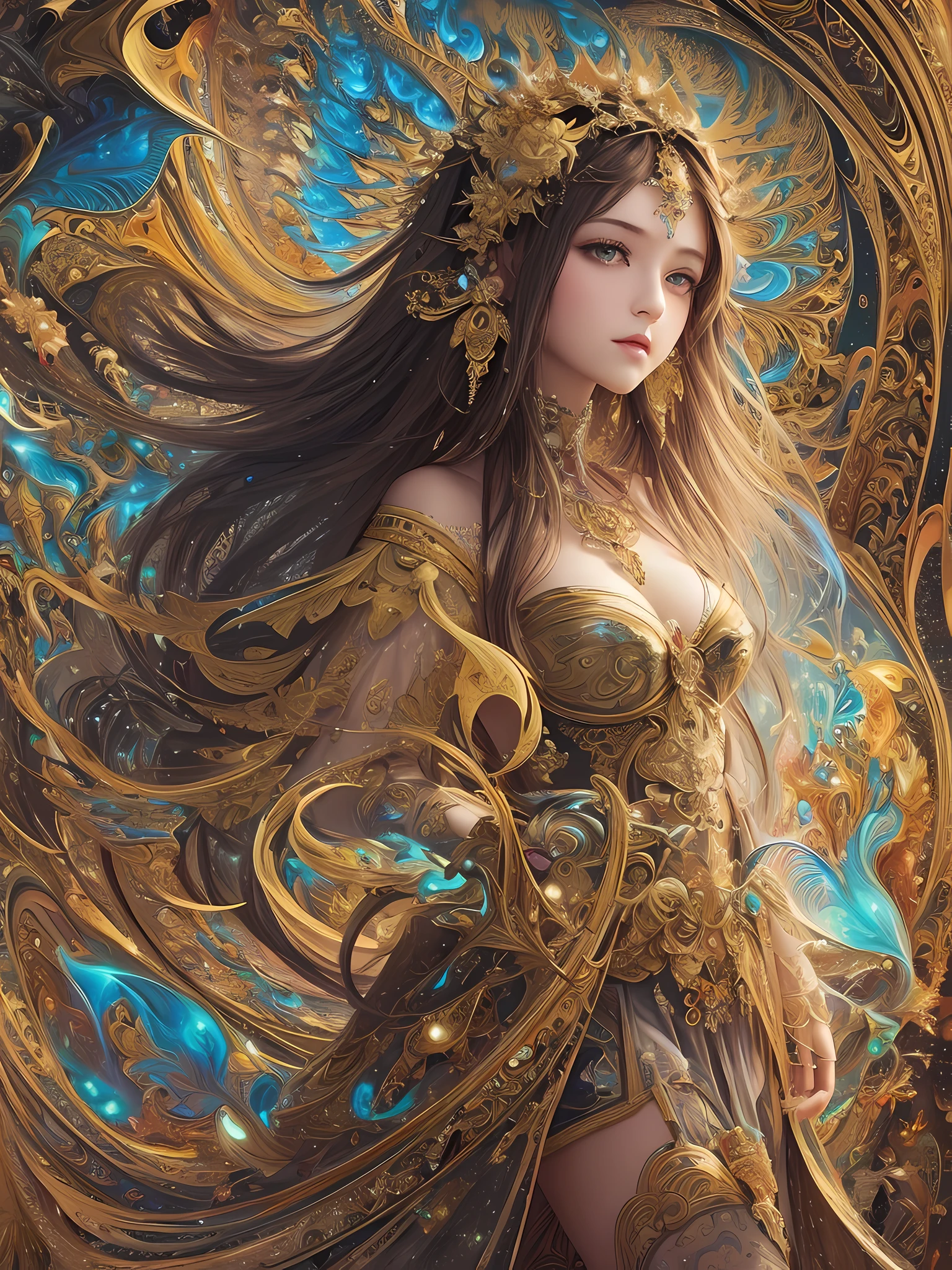 (masterpiece, top quality, best quality, official art, beautiful and aesthetic:1.2), (1girl:1.3), (fractal art:1.3),