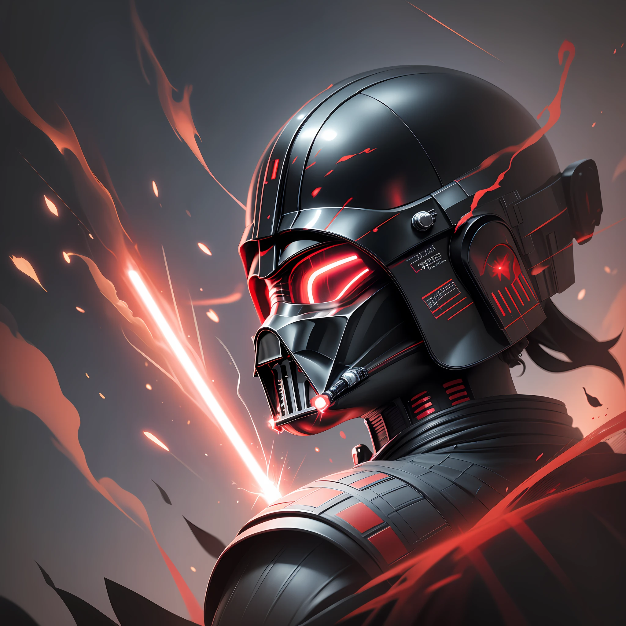 (masterpiece), best quality, ultra-detailed,(1person),Vader portrait profile,(red lightsaber),dark side,metallic texture of the suit,great force power behind,powerful aura,glowing red eyes,star wars aesthetic,space atmosphere,dynamic angle,dynamic pose,Vader mask silhouette,smog,lightsaber trail,Galactic Empire emblem,fire sparks,red&black color grading. --auto --s2