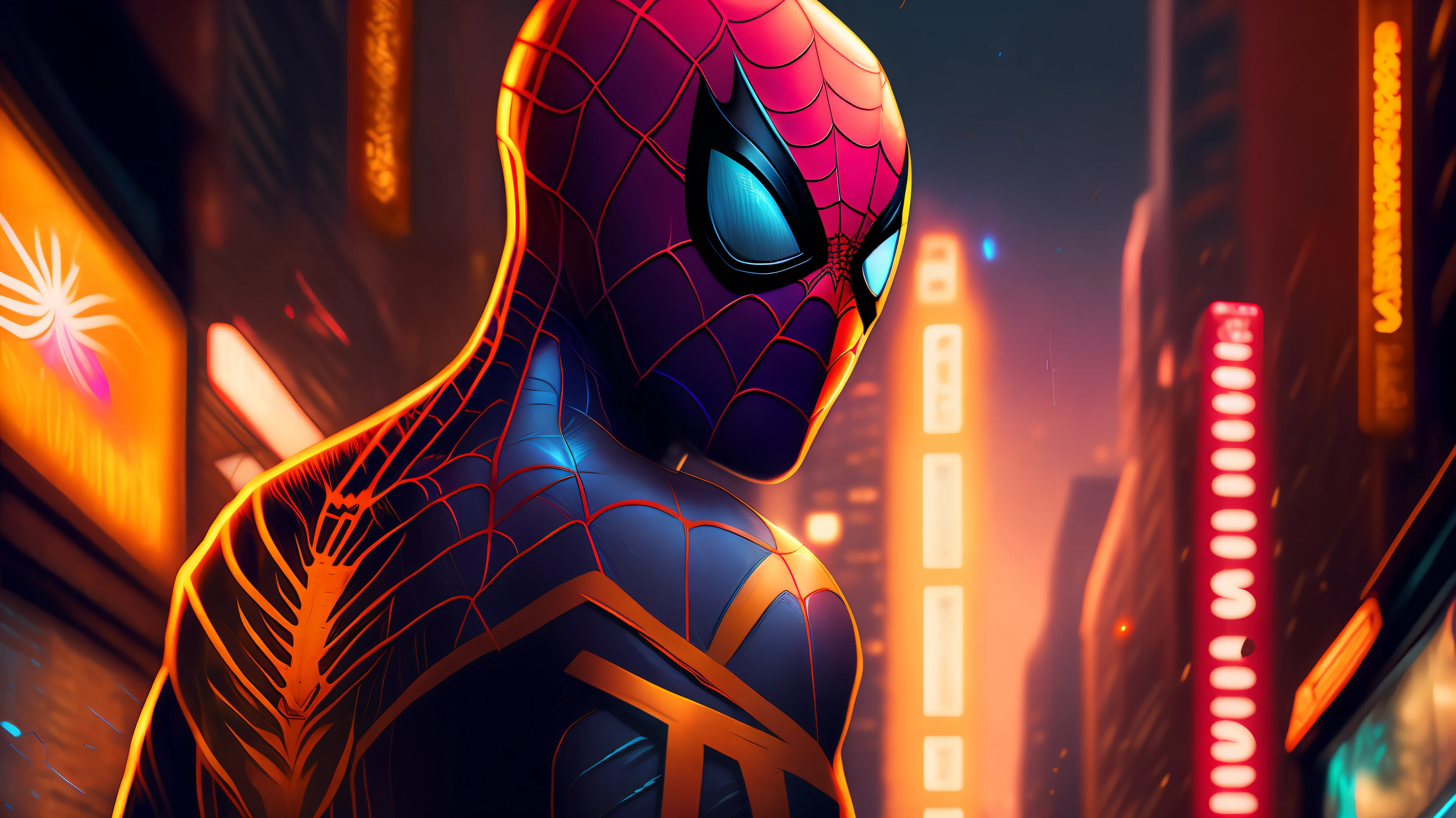 Spider-Man, Cyberpunk, Golden 8k.