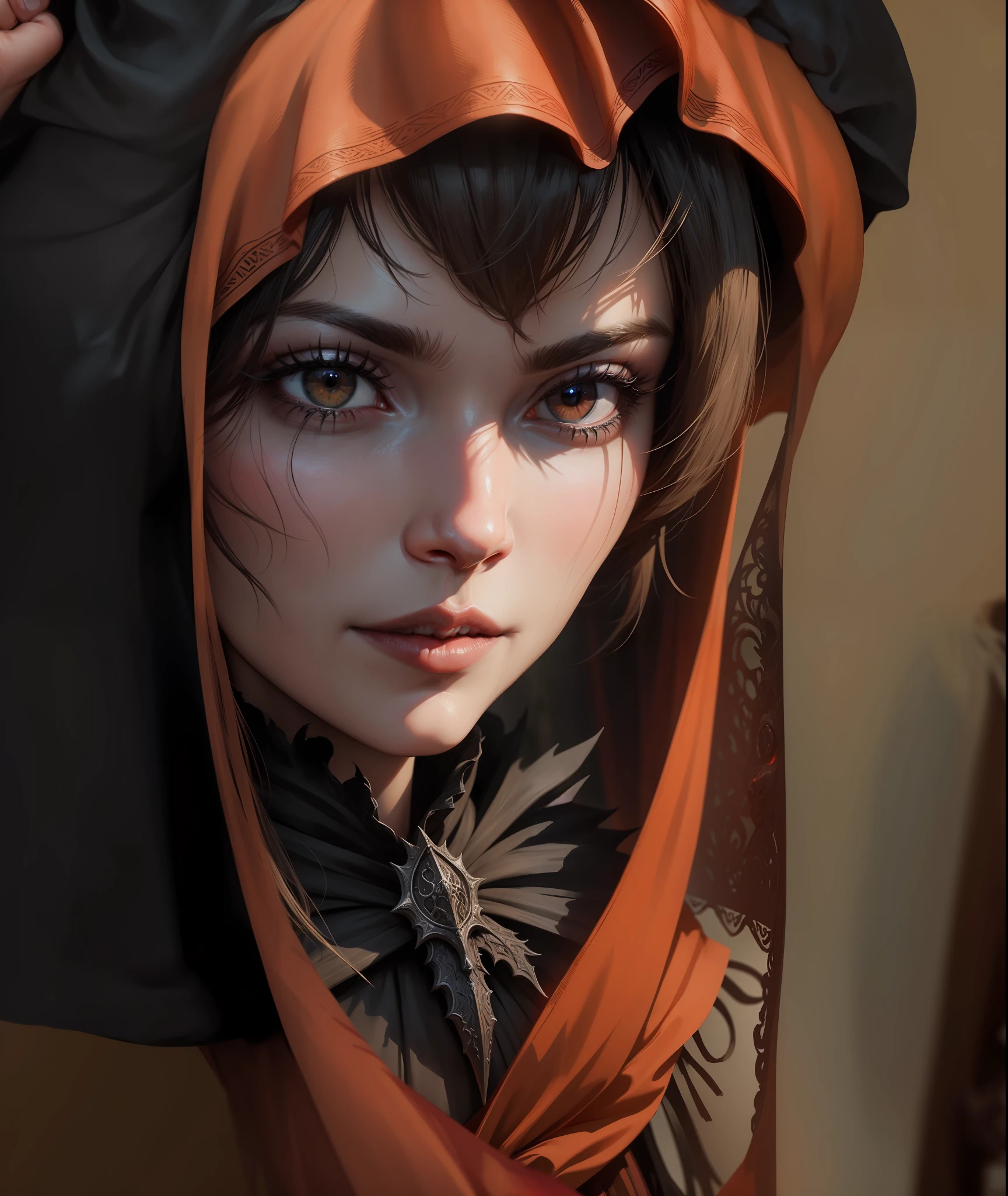 Closeup profile portrait, a demonic face in the style of Dark souls, Bloodborne, 8k.